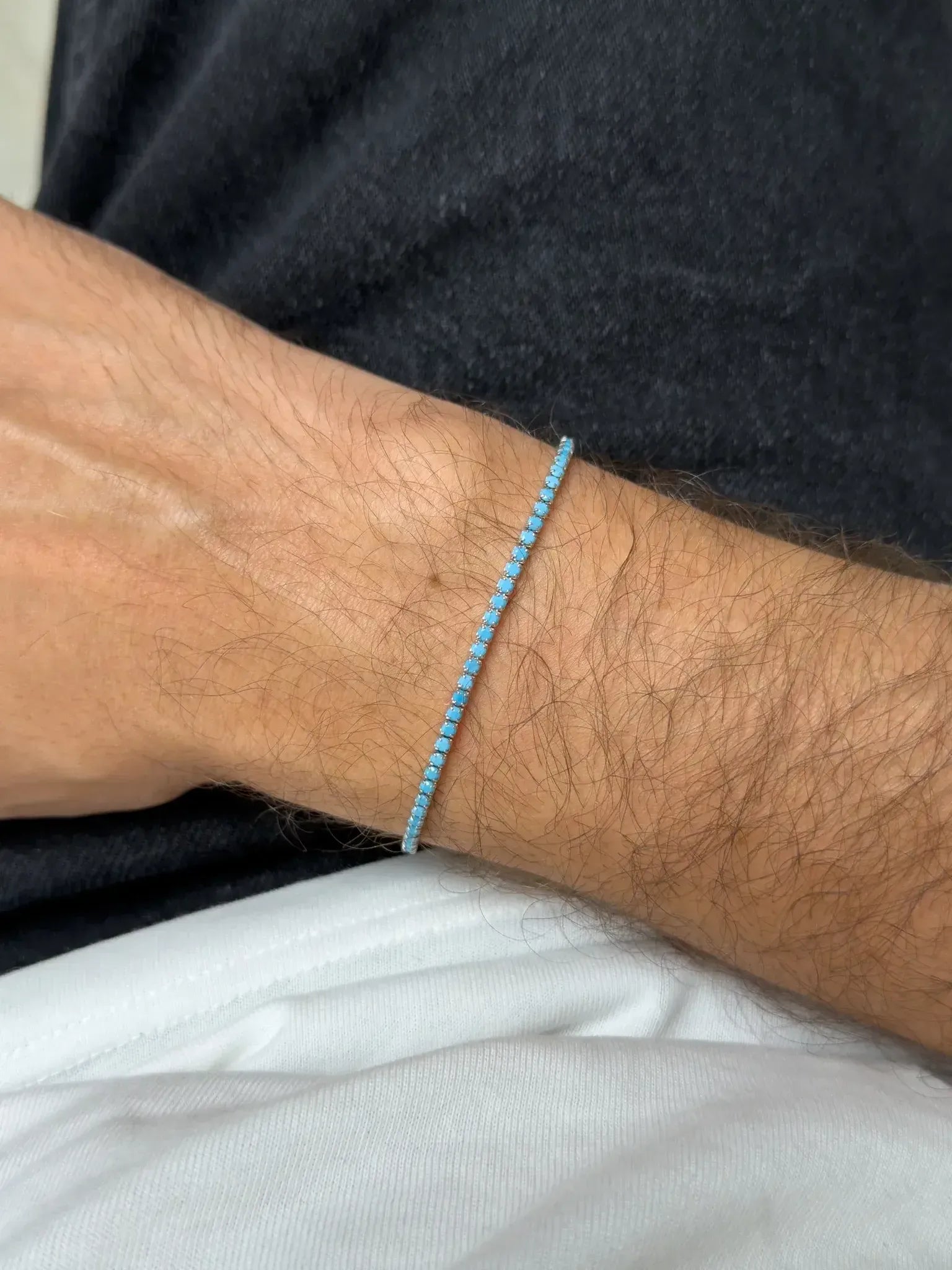 Bracelet Tennis en argent 925 & Turquoise Naturelle - Octavien Turquoise - Moyen Modèle - Atelier Victor