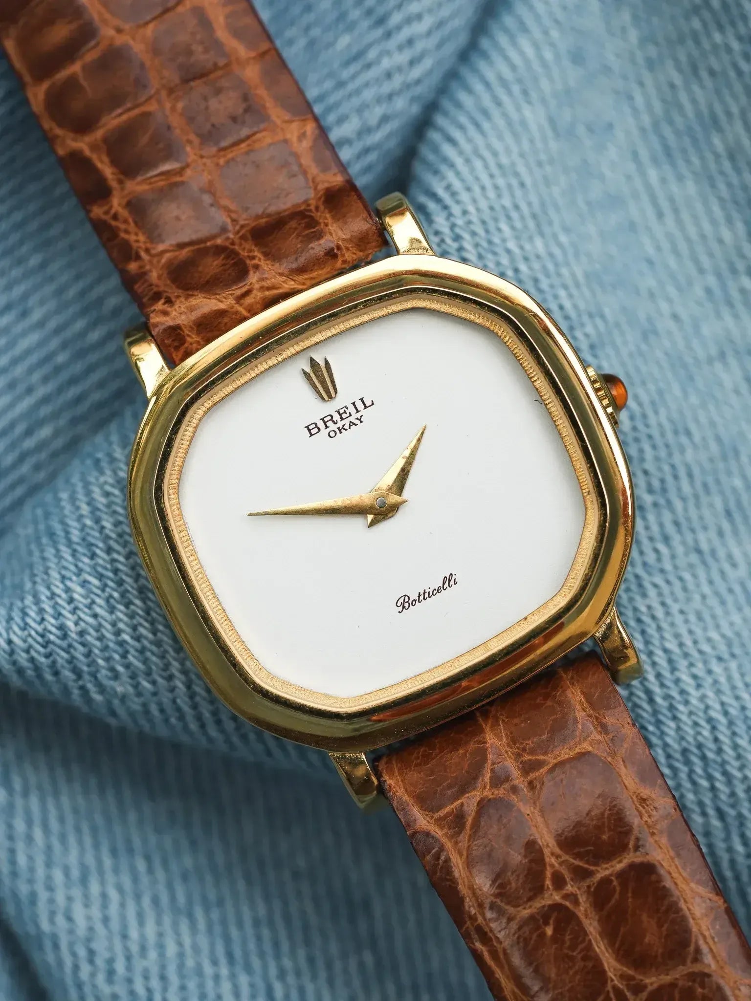 Breil - Mini Octogonale Or Cadran blanc Cabochon orange - NOS - 1980s - Atelier Victor