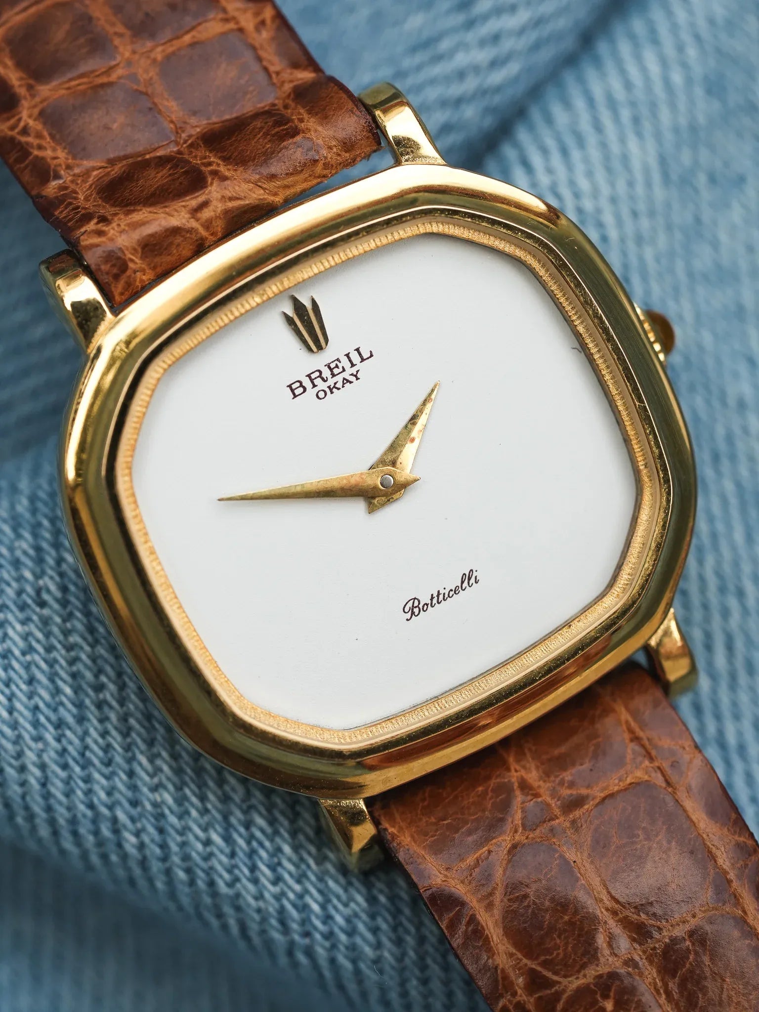 Breil - Mini Octogonale Or Cadran blanc Cabochon orange - NOS - 1980s - Atelier Victor