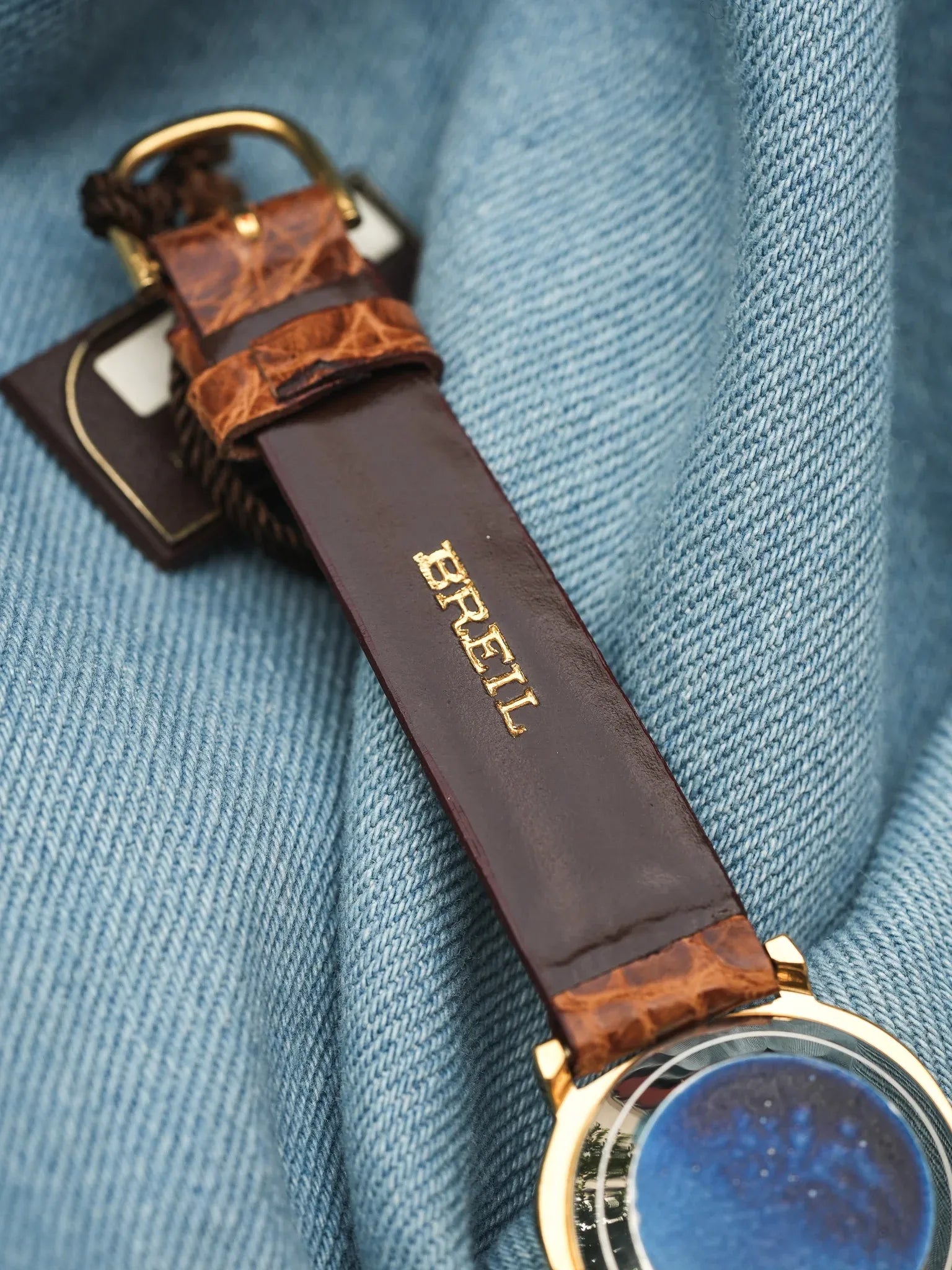 Breil - Mini Octogonale Or Cadran blanc Cabochon orange - NOS - 1980s - Atelier Victor