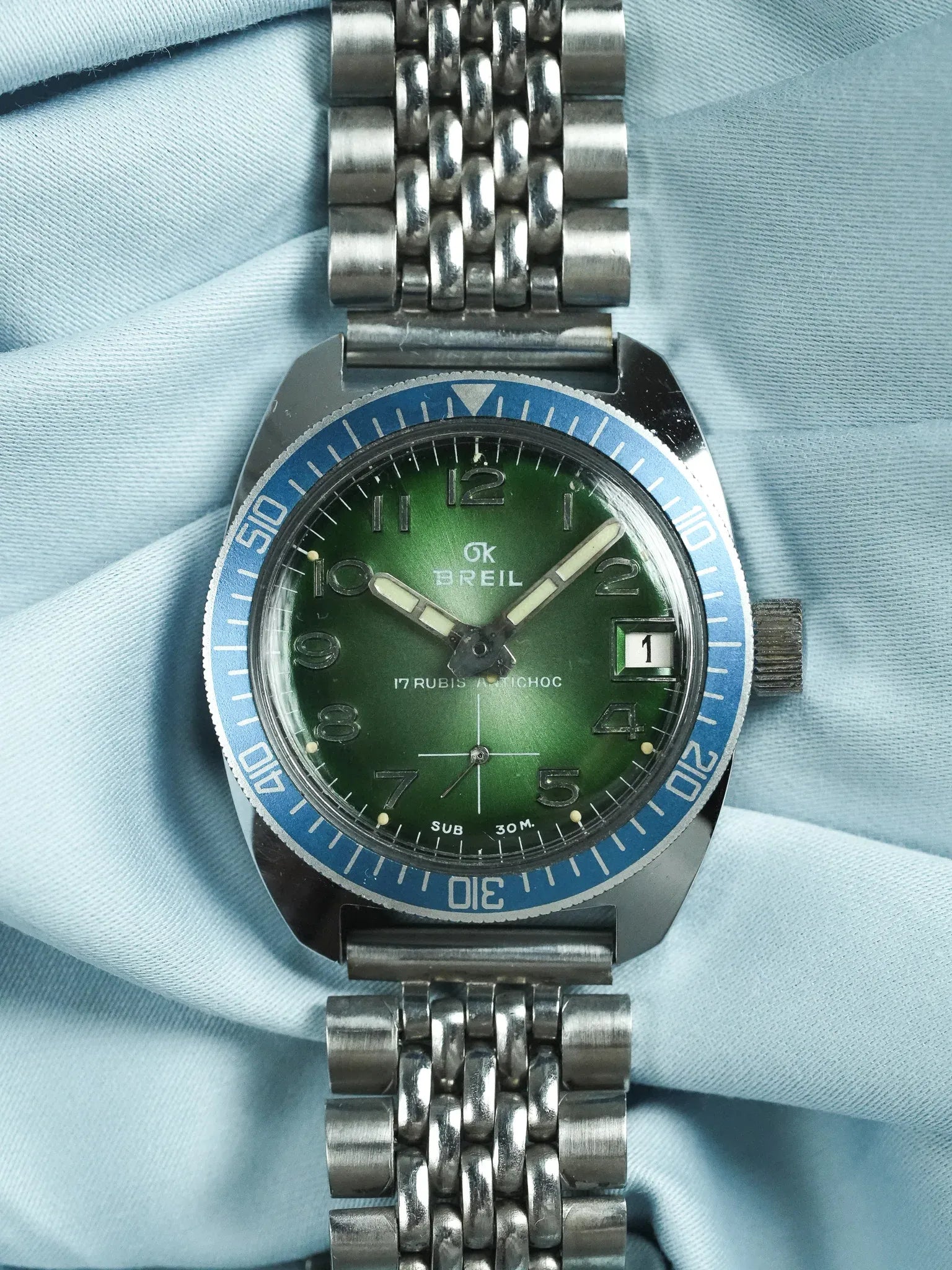 Breil - Plongeuse cadran vert lunette bleu - 1960s - Atelier Victor