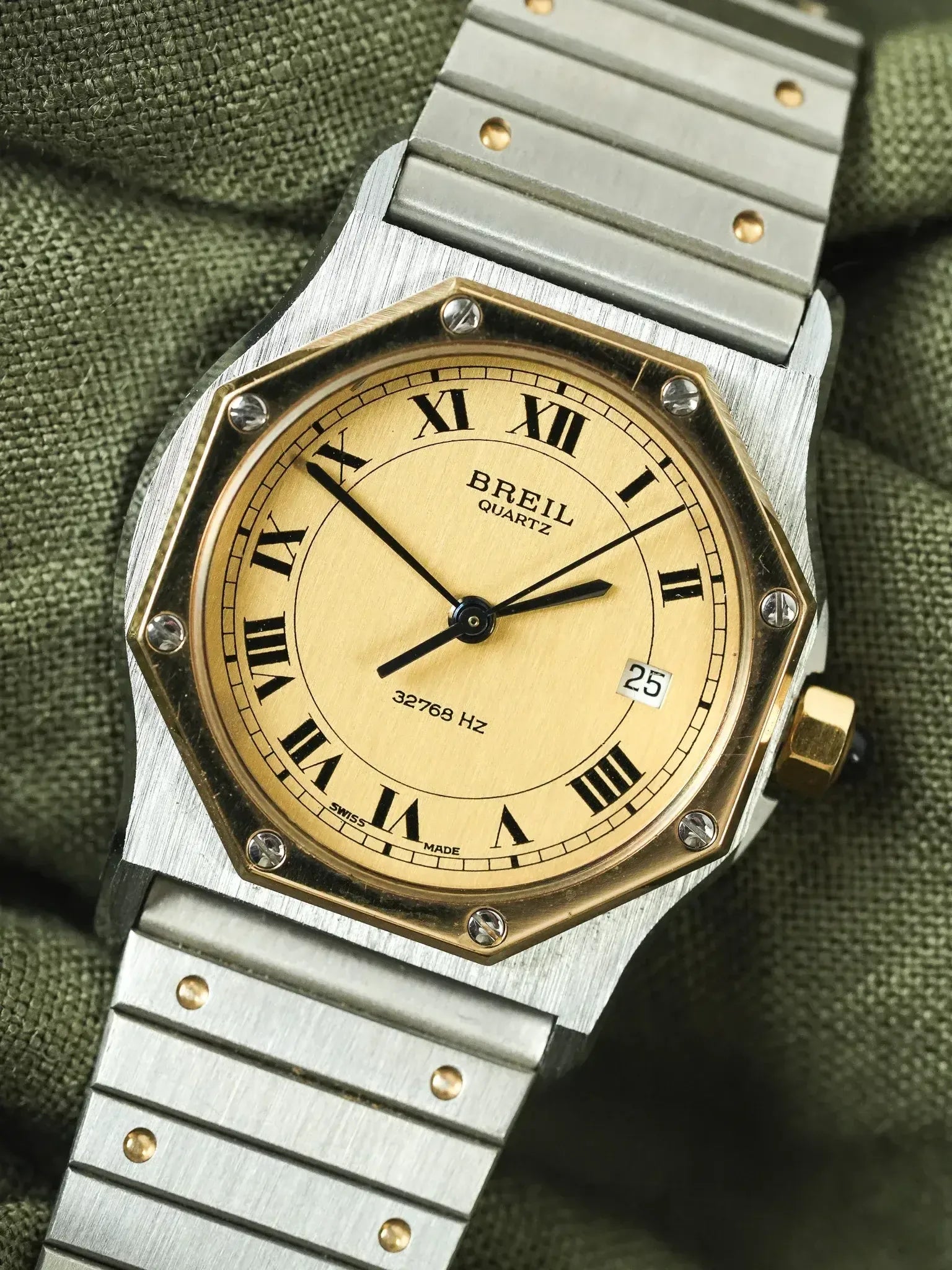 Breil - "Santos" Octogonale Acier Or - 1980s - Atelier Victor