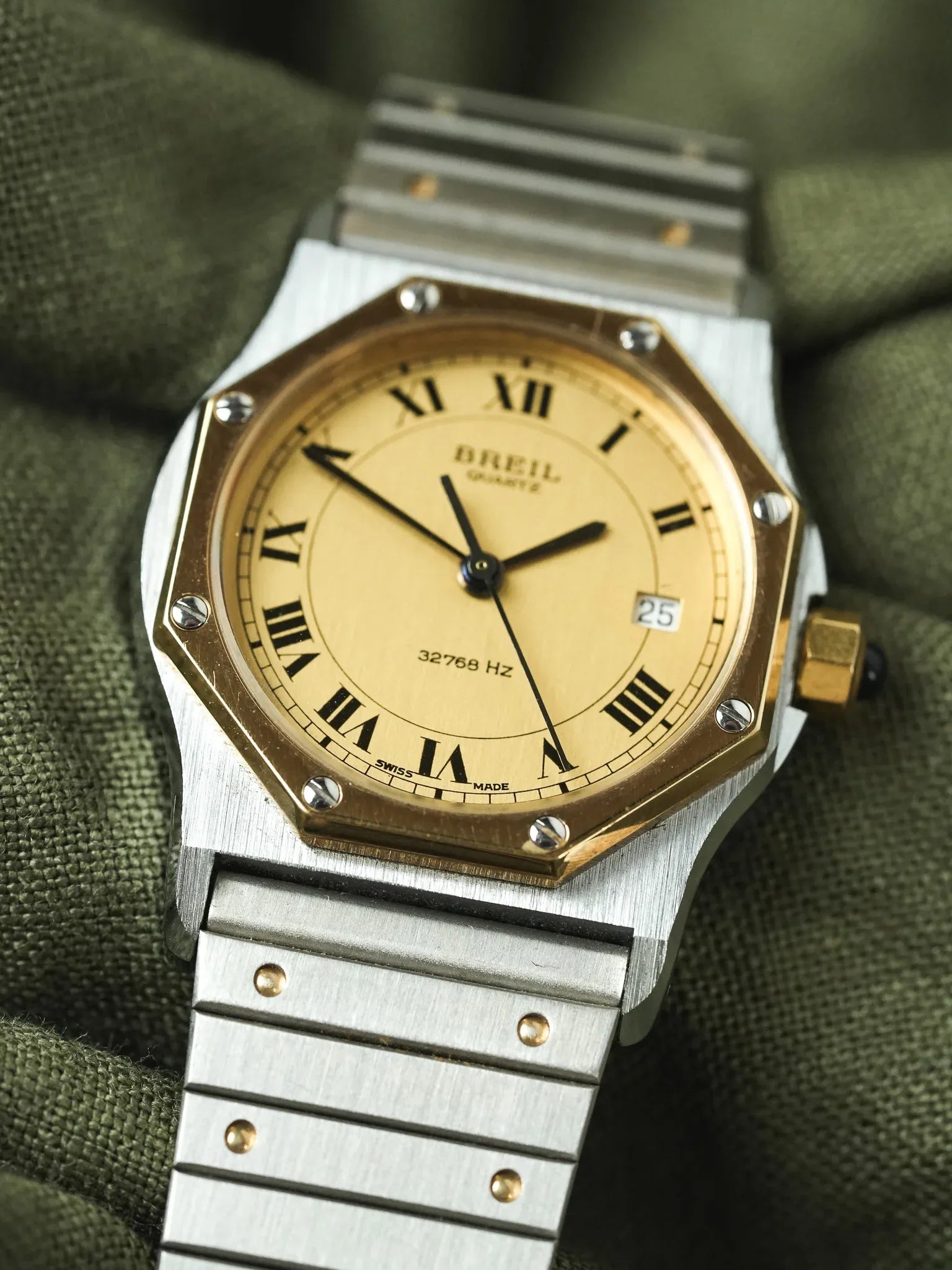 Breil - "Santos" Octogonale Acier Or - 1980s - Atelier Victor