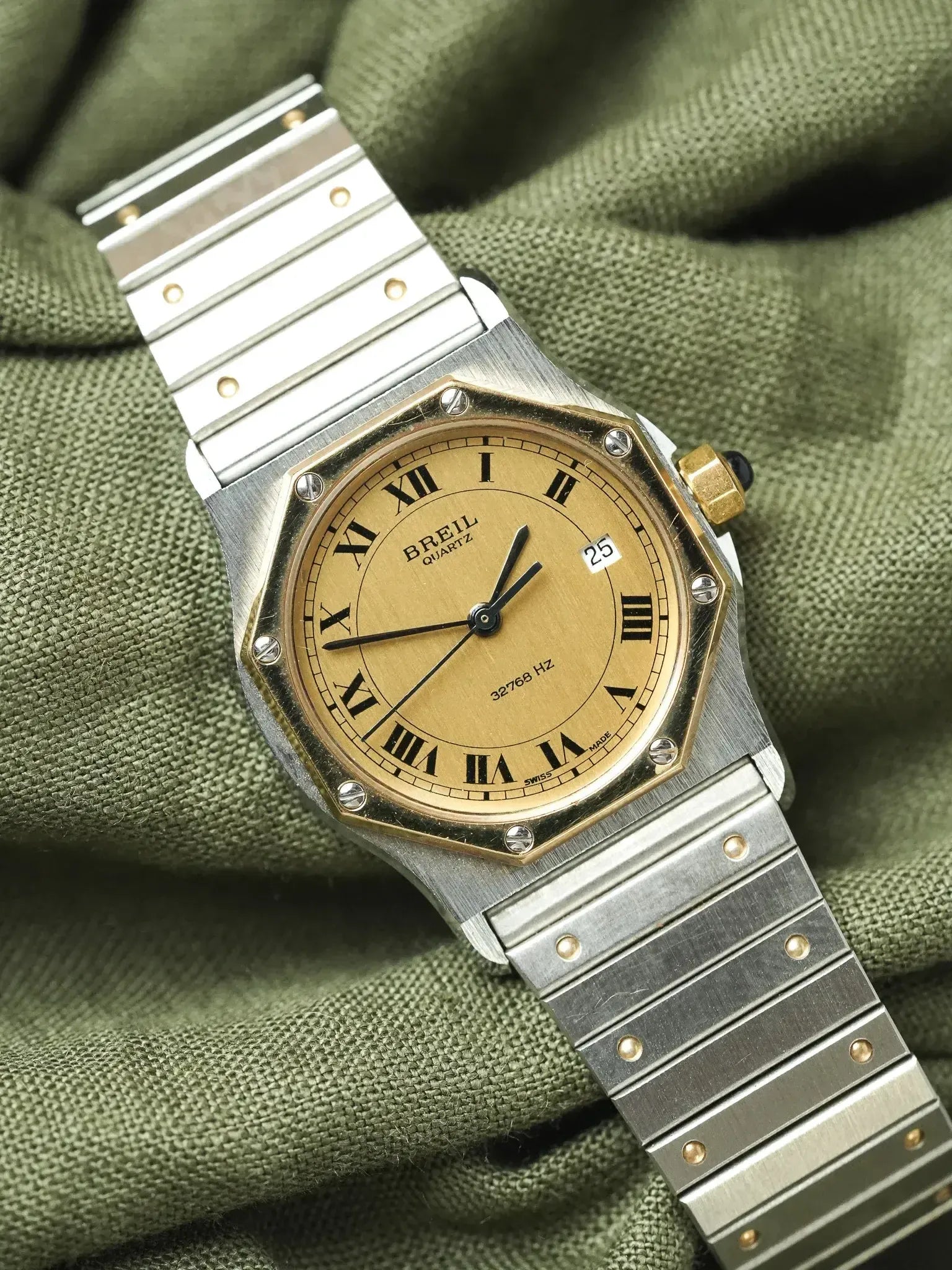 Breil - "Santos" Octogonale Acier Or - 1980s - Atelier Victor