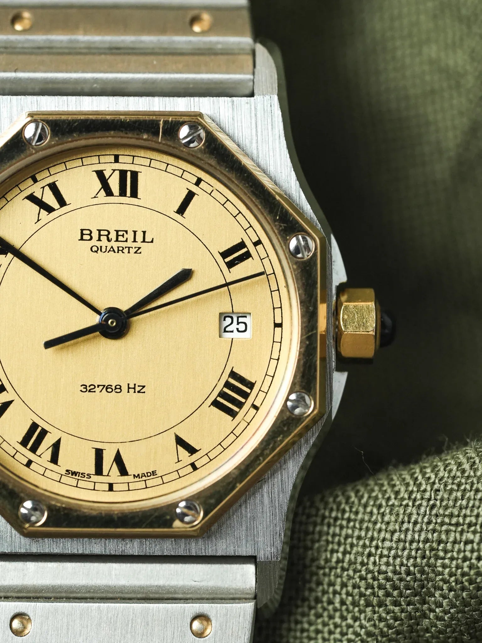 Breil - "Santos" Octogonale Acier Or - 1980s - Atelier Victor