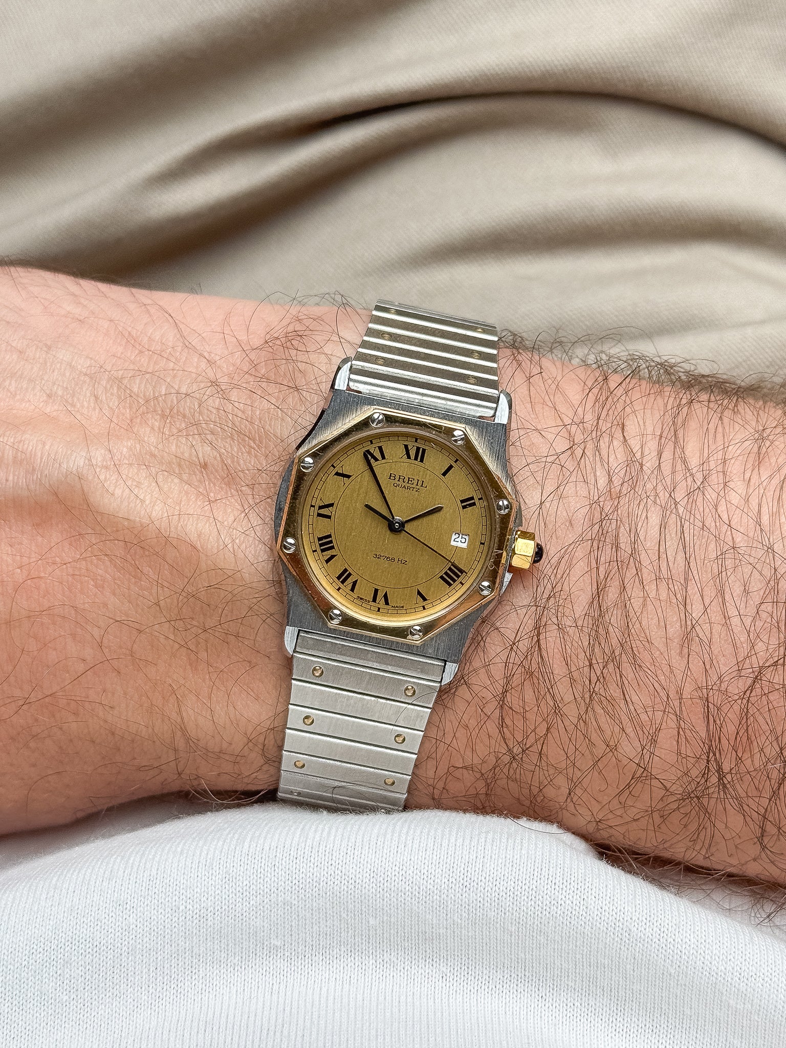 Breil - "Santos" Octogonale Acier Or - 1980s - Atelier Victor - Vintage Watch Shop