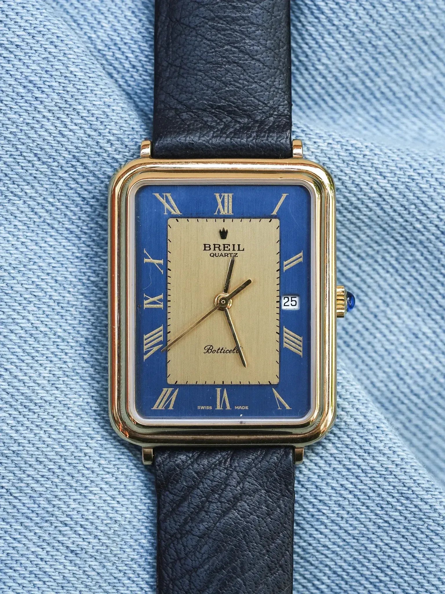 Breil - Tank Bleu Or Cabochon - NOS - 1980s - Atelier Victor