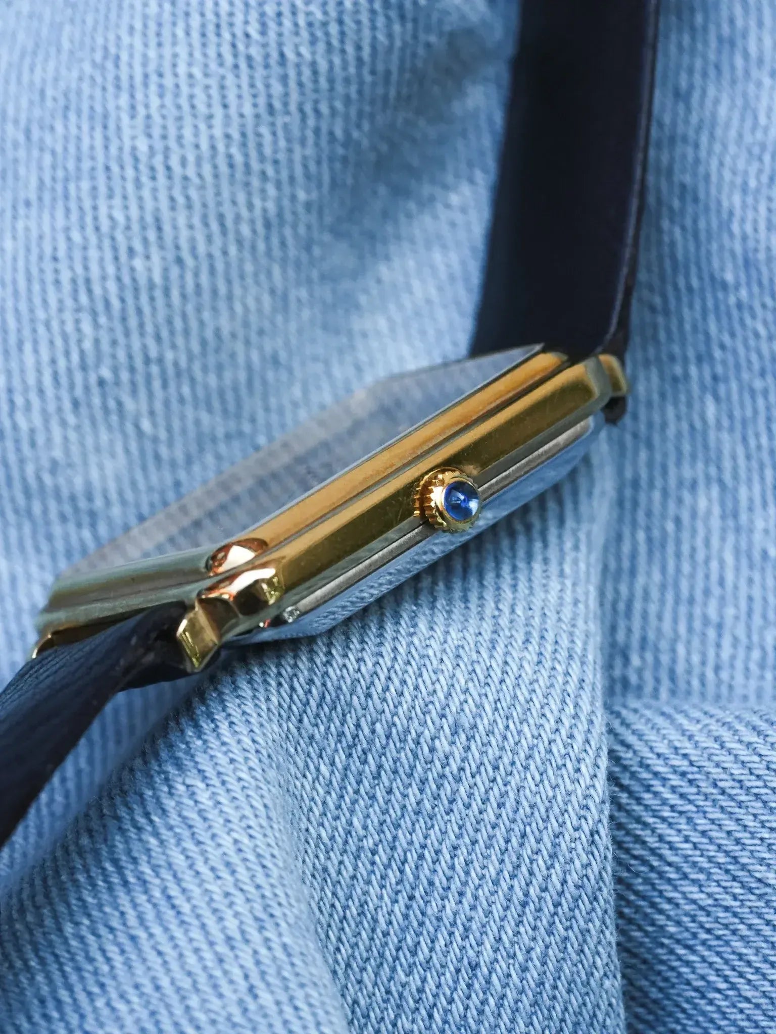 Breil - Tank Bleu Or Cabochon - NOS - 1980s - Atelier Victor