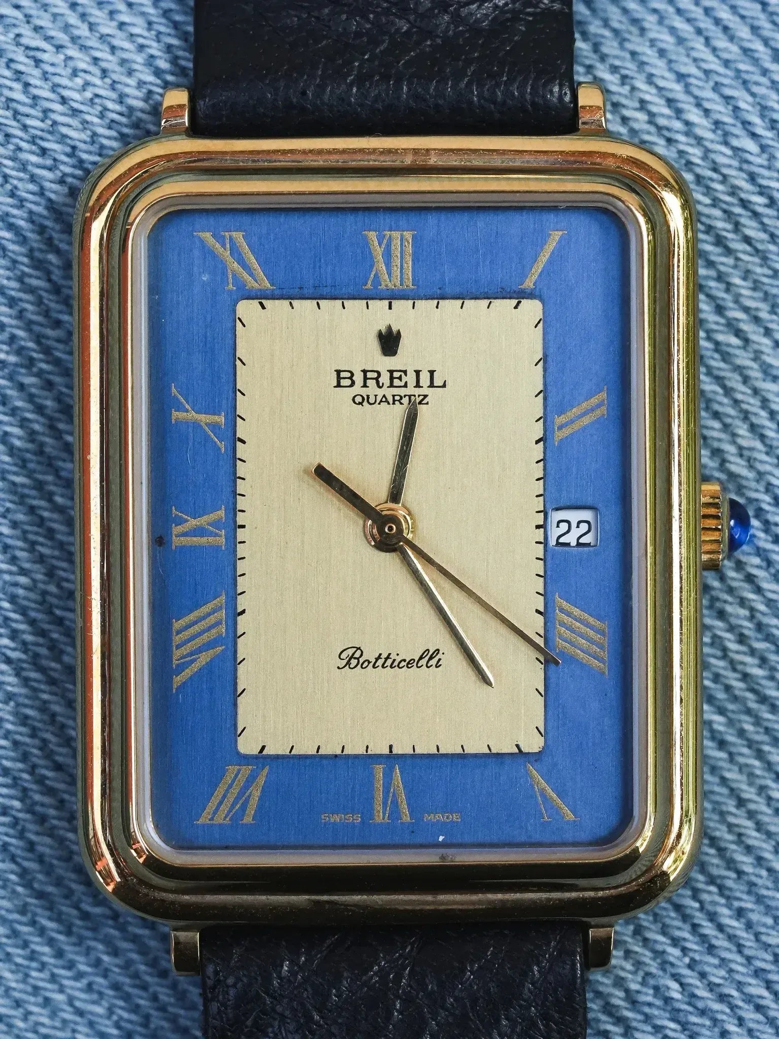 Breil - Tank Bleu Or Cabochon - NOS - 1980s - Atelier Victor