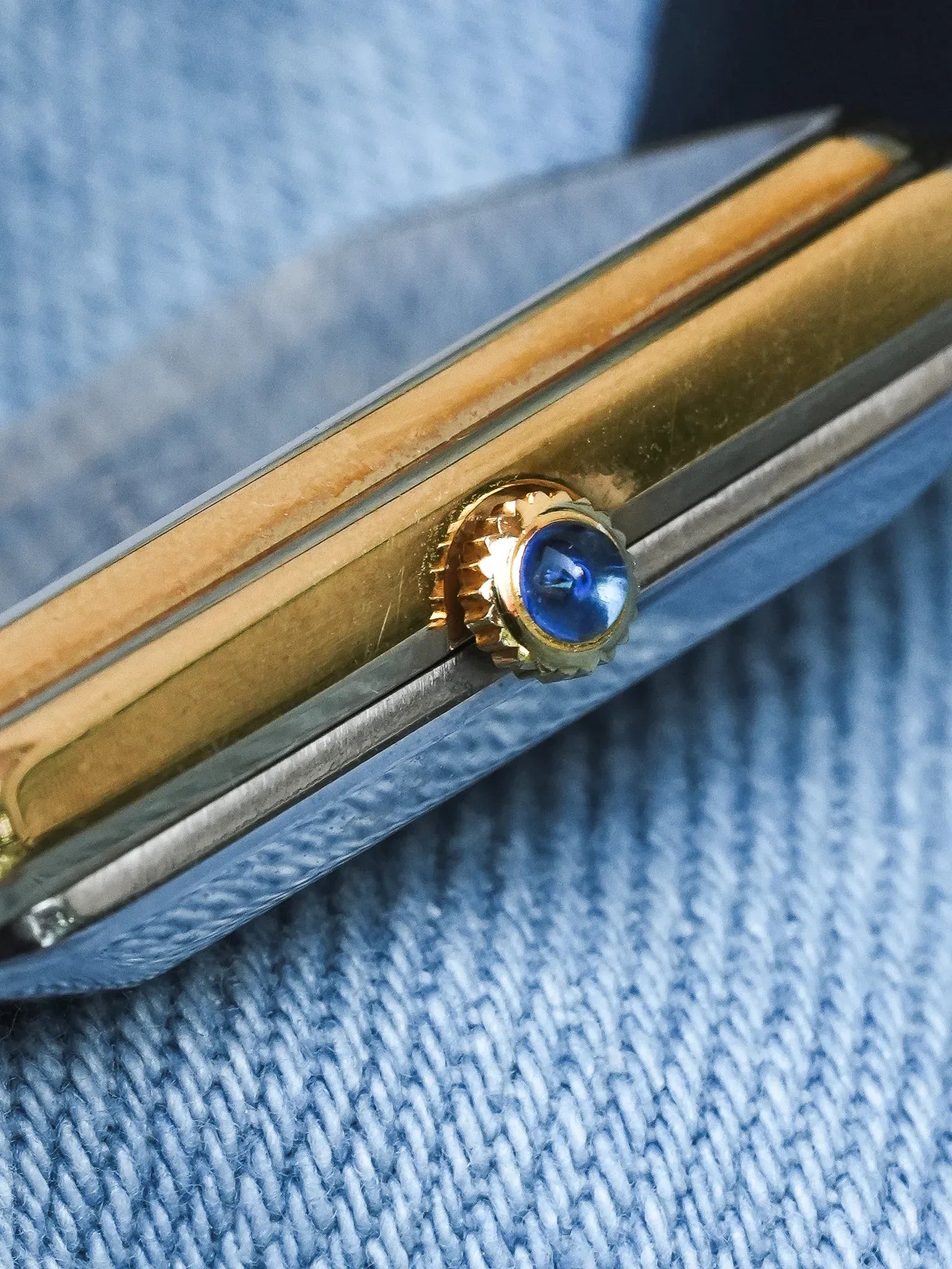 Breil - Tank Bleu Or Cabochon - NOS - 1980s - Atelier Victor