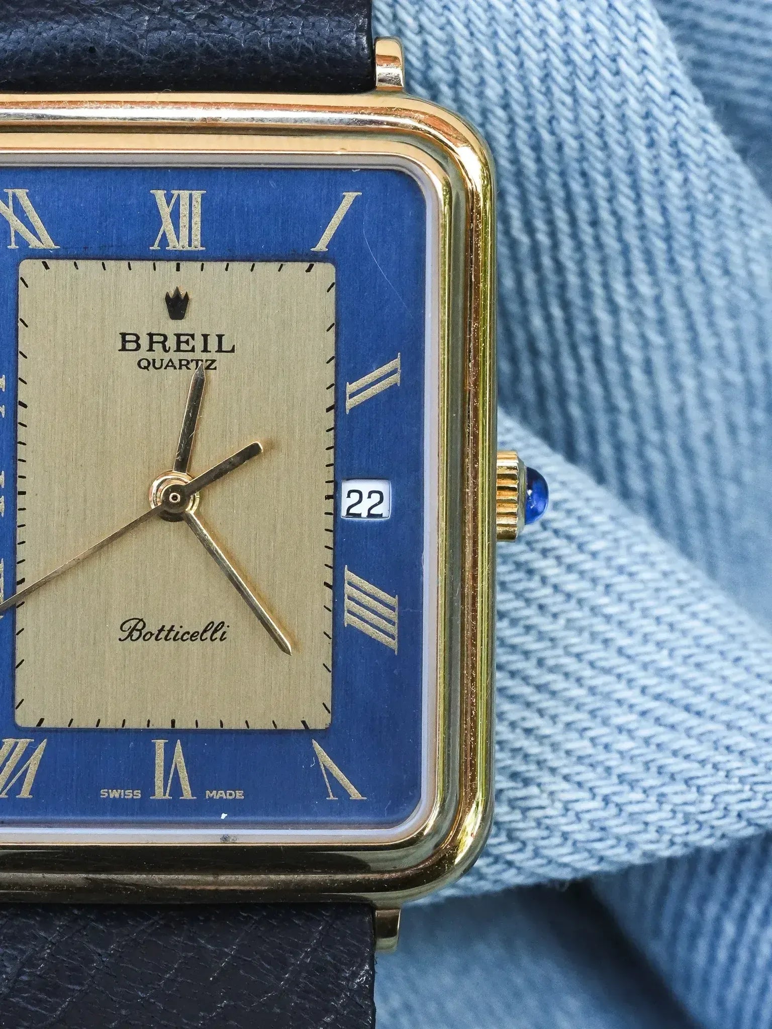 Breil - Tank Bleu Or Cabochon - NOS - 1980s - Atelier Victor