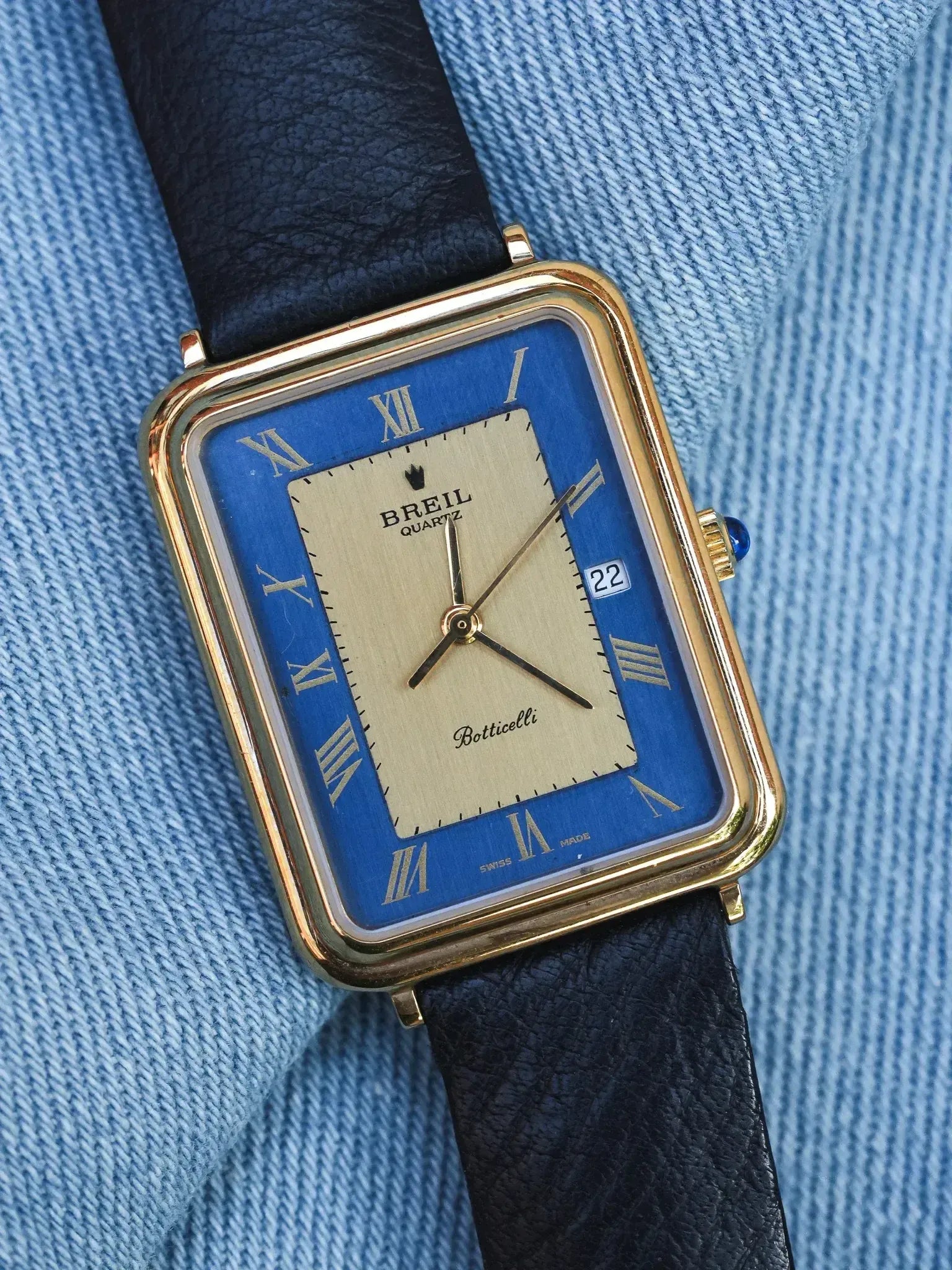 Breil - Tank Bleu Or Cabochon - NOS - 1980s - Atelier Victor