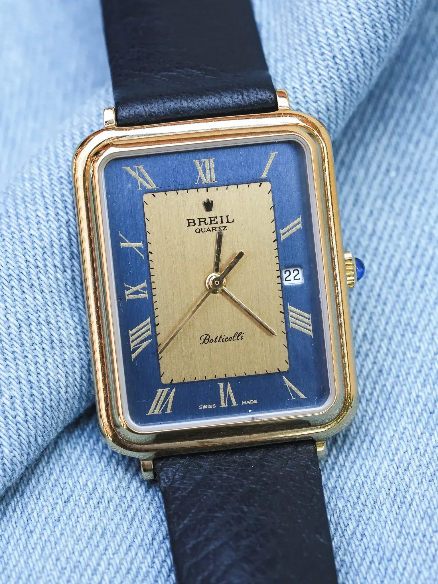 Breil - Tank Bleu Or Cabochon - NOS - 1980s - Atelier Victor