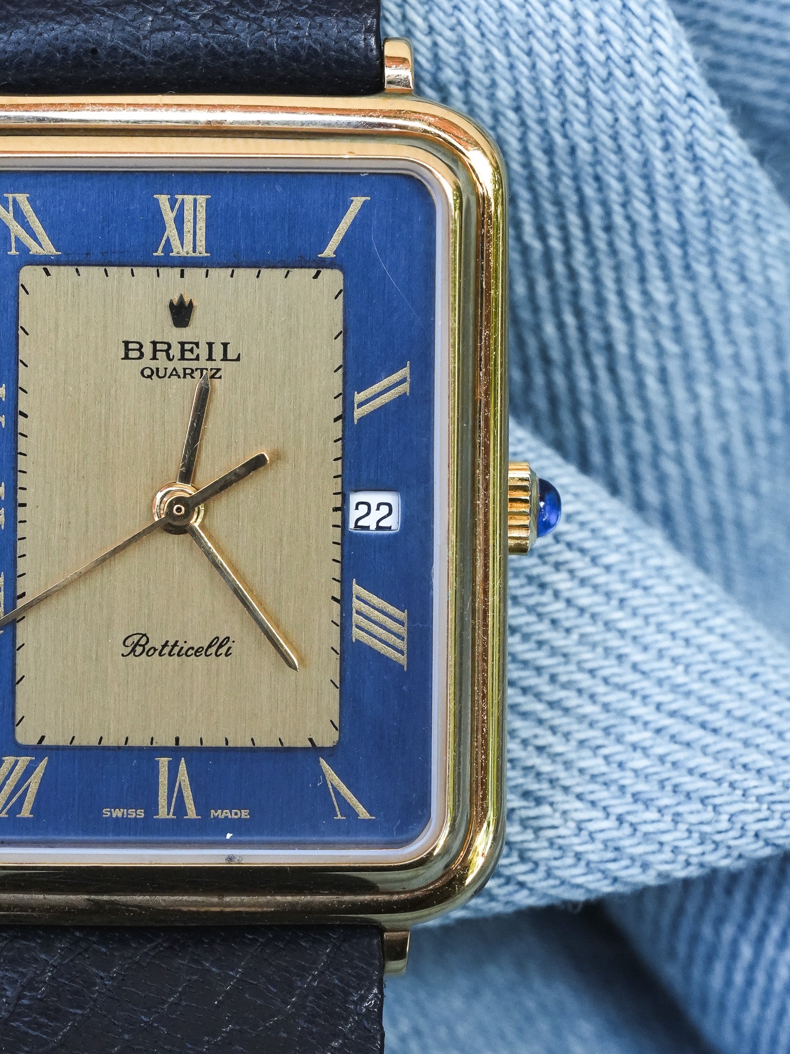 Breil - Tank Bleu Or Cabochon - NOS - 1980s - Atelier Victor - Vintage Shop