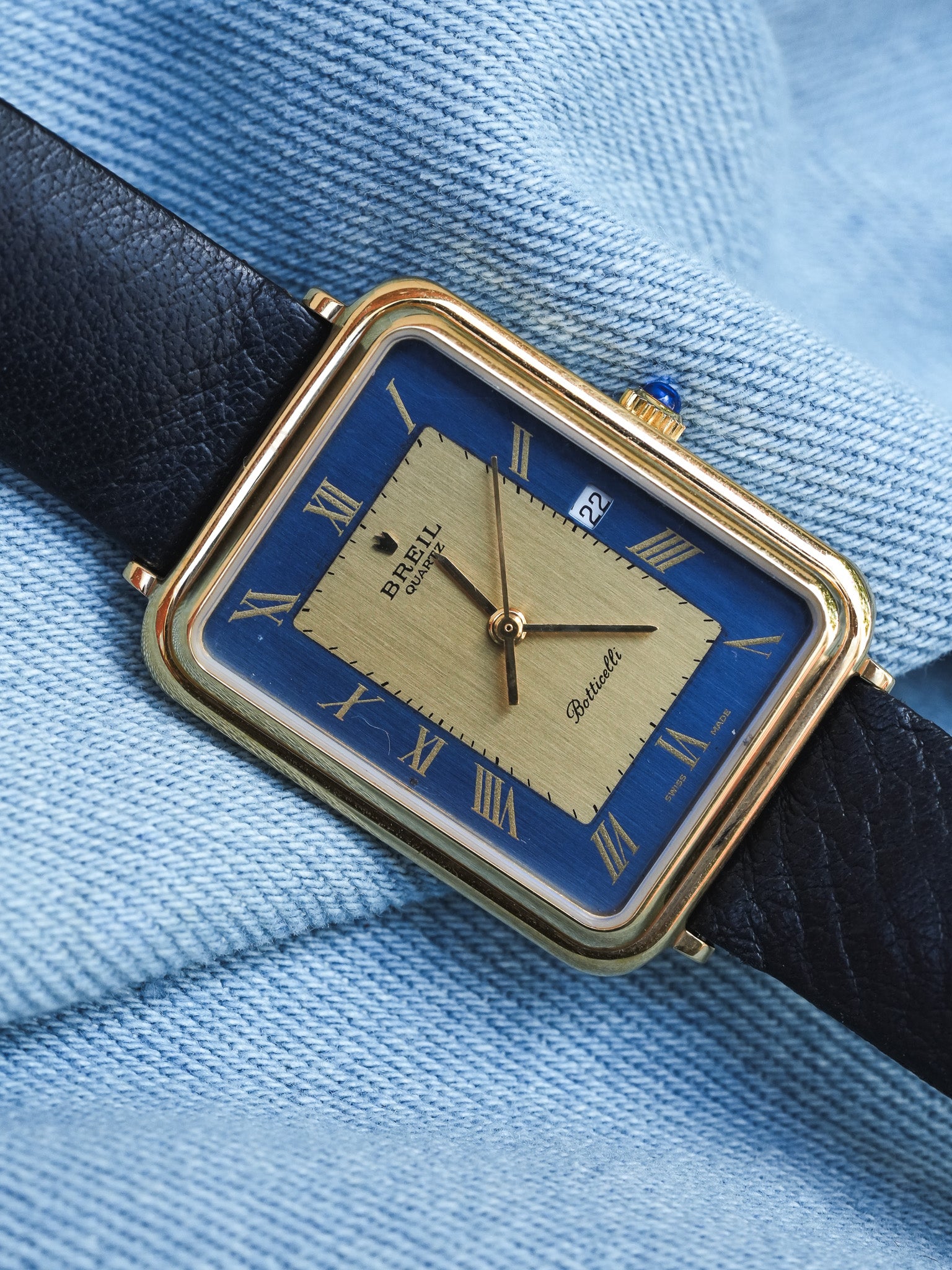 Breil - Tank Bleu Or Cabochon - NOS - 1980s - Atelier Victor - Vintage Shop