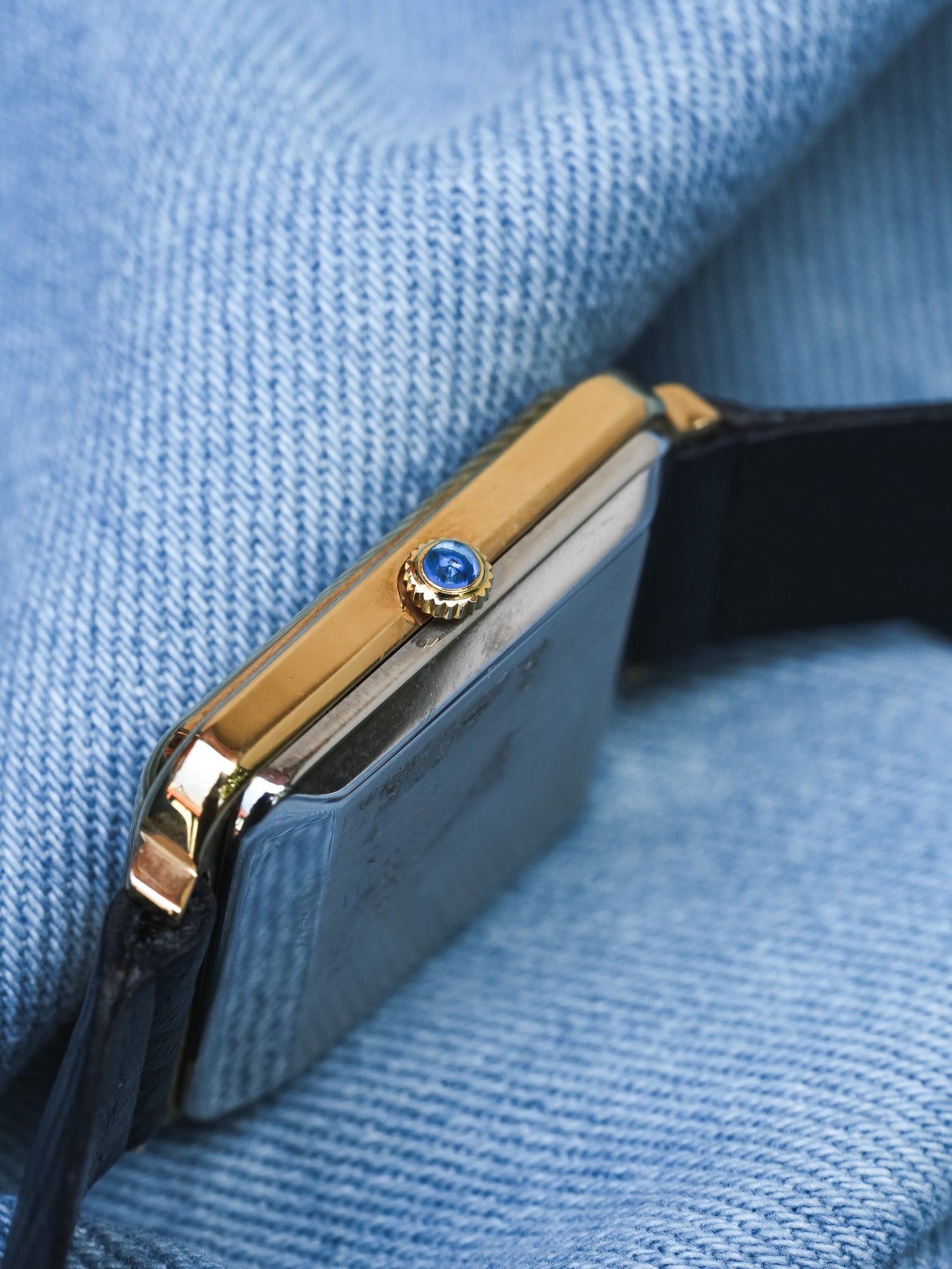 Breil - Tank Bleu Or Cabochon - NOS - 1980s - Atelier Victor - Vintage Shop