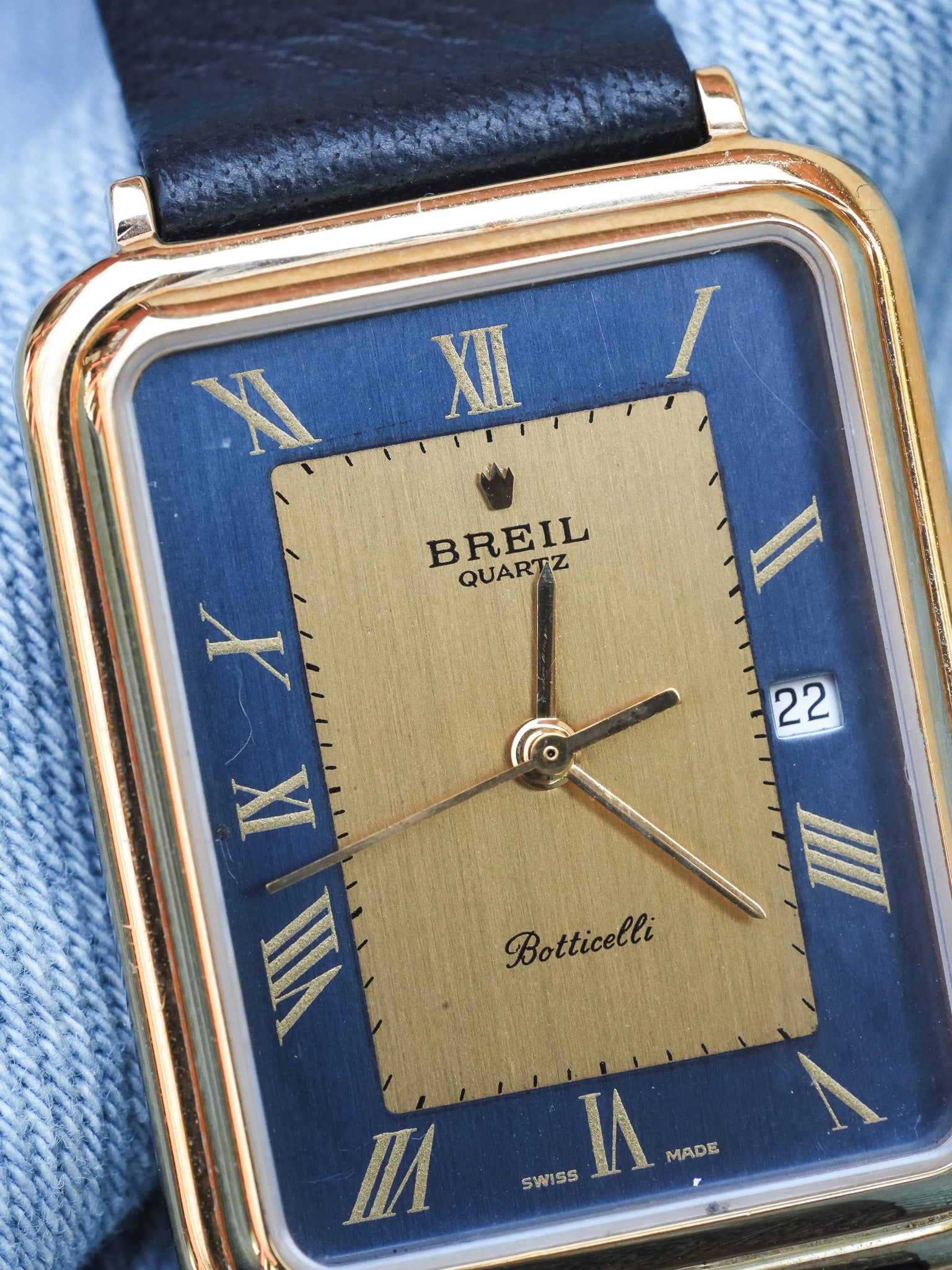Breil - Tank Bleu Or Cabochon - NOS - 1980s - Atelier Victor - Vintage Shop