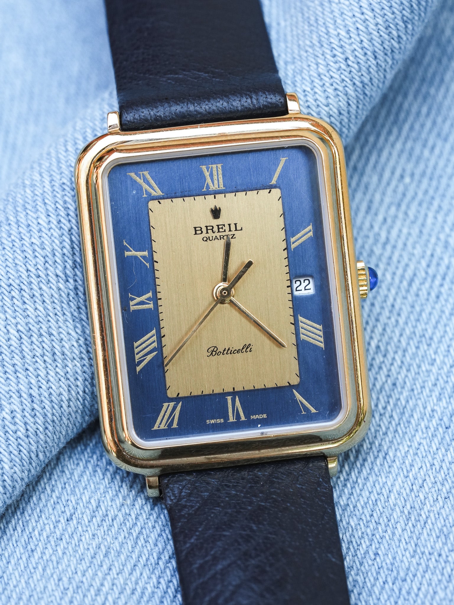 Breil - Tank Bleu Or Cabochon - NOS - 1980s - Atelier Victor - Vintage Shop