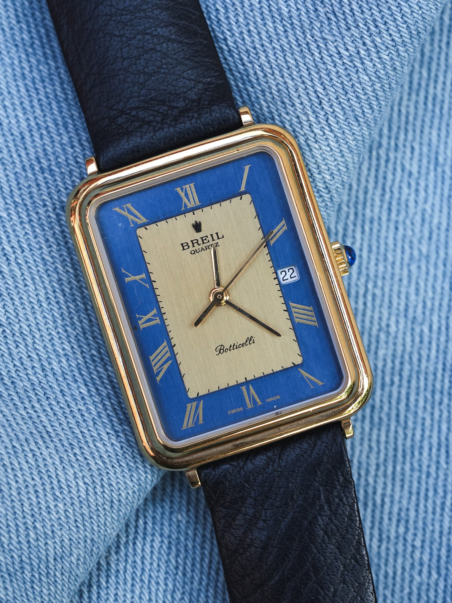 Breil - Tank Bleu Or Cabochon - NOS - 1980s - Atelier Victor - Vintage Shop