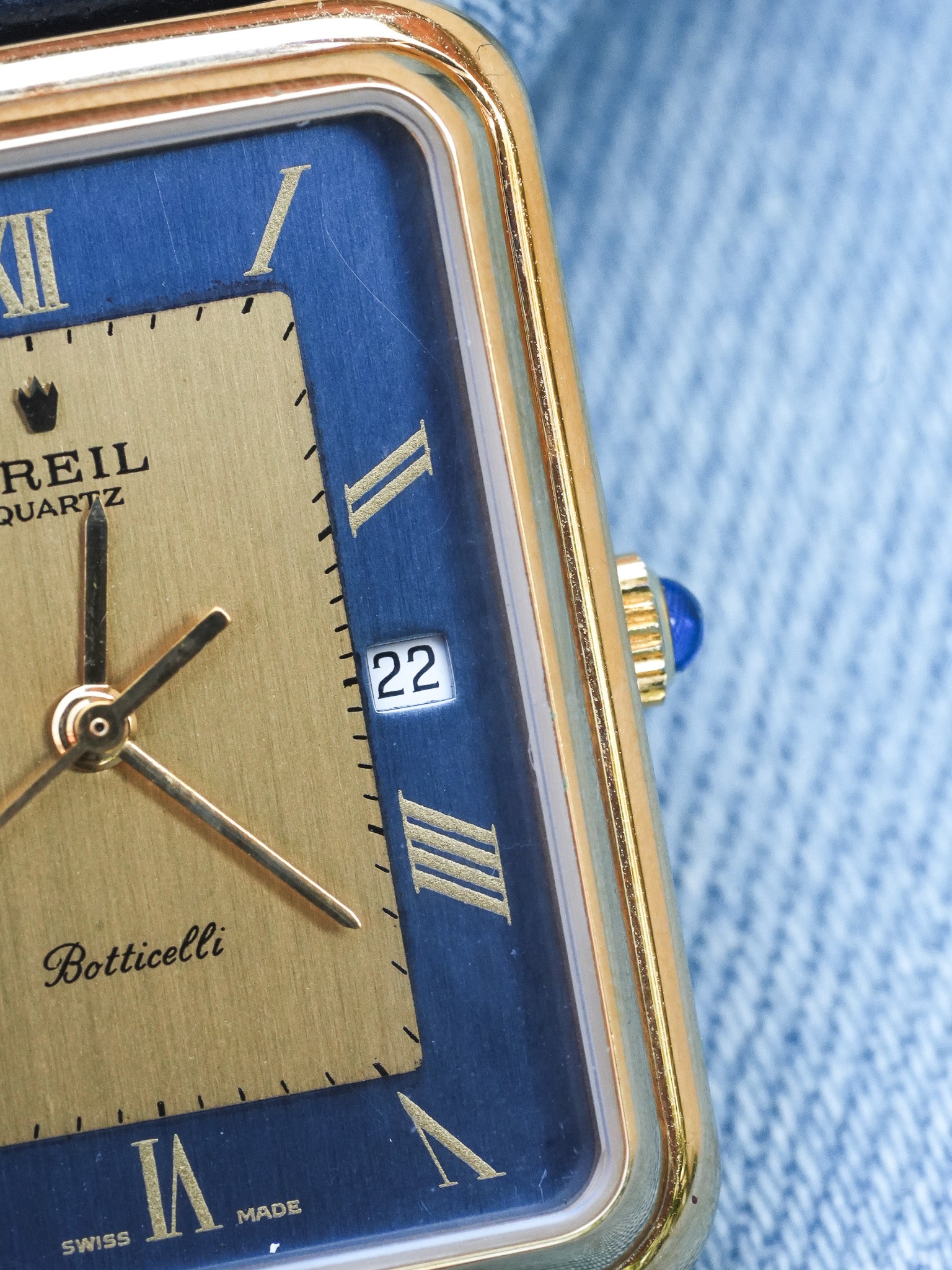 Breil - Tank Bleu Or Cabochon - NOS - 1980s - Atelier Victor - Vintage Shop