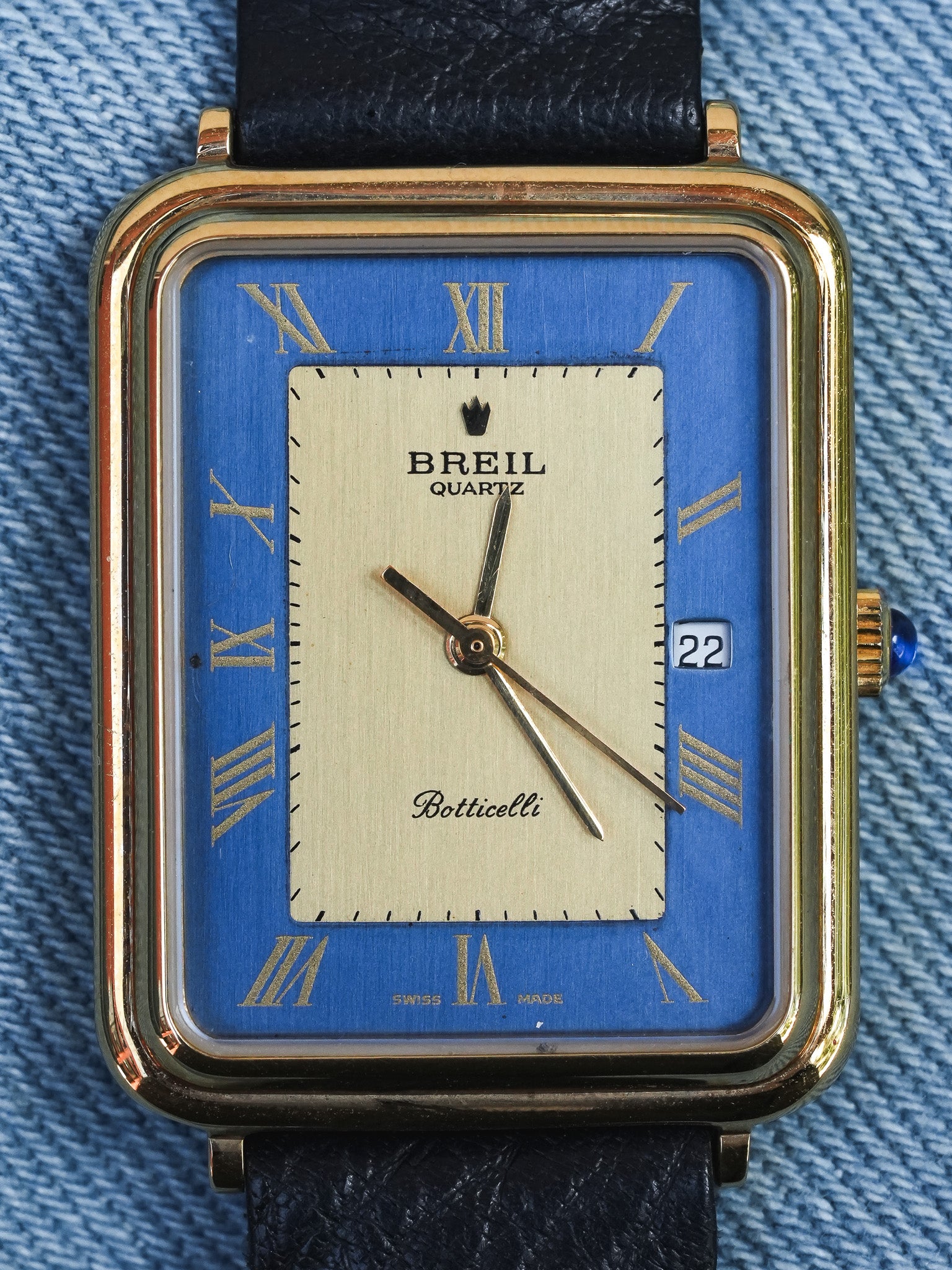 Breil - Tank Bleu Or Cabochon - NOS - 1980s - Atelier Victor - Vintage Shop
