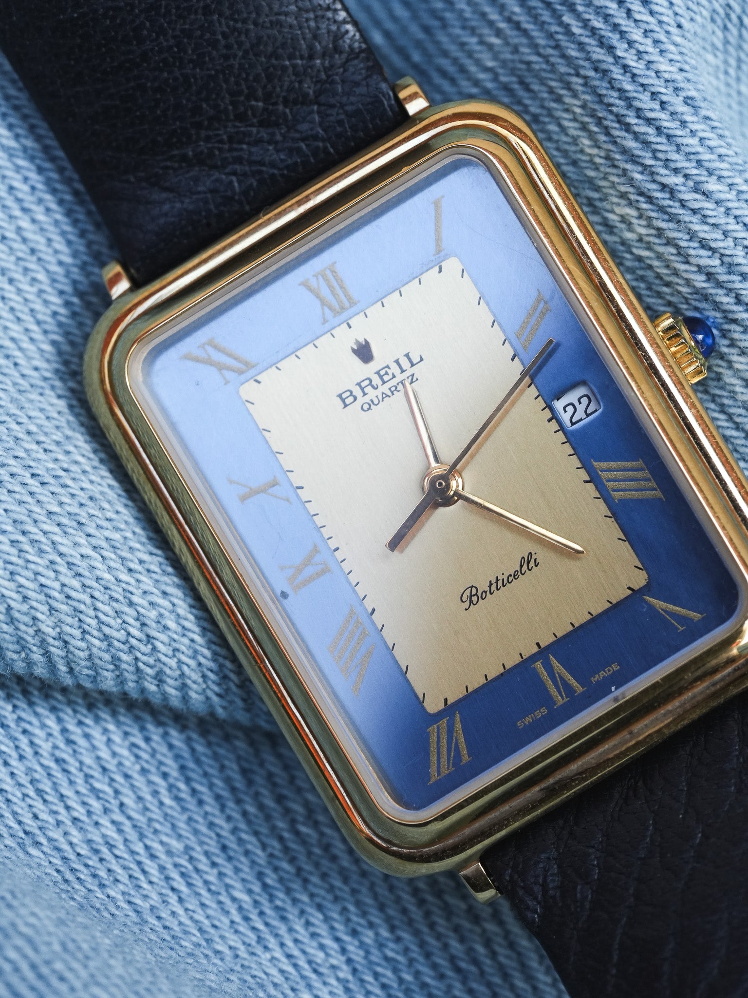 Breil - Tank Bleu Or Cabochon - NOS - 1980s - Atelier Victor - Vintage Shop