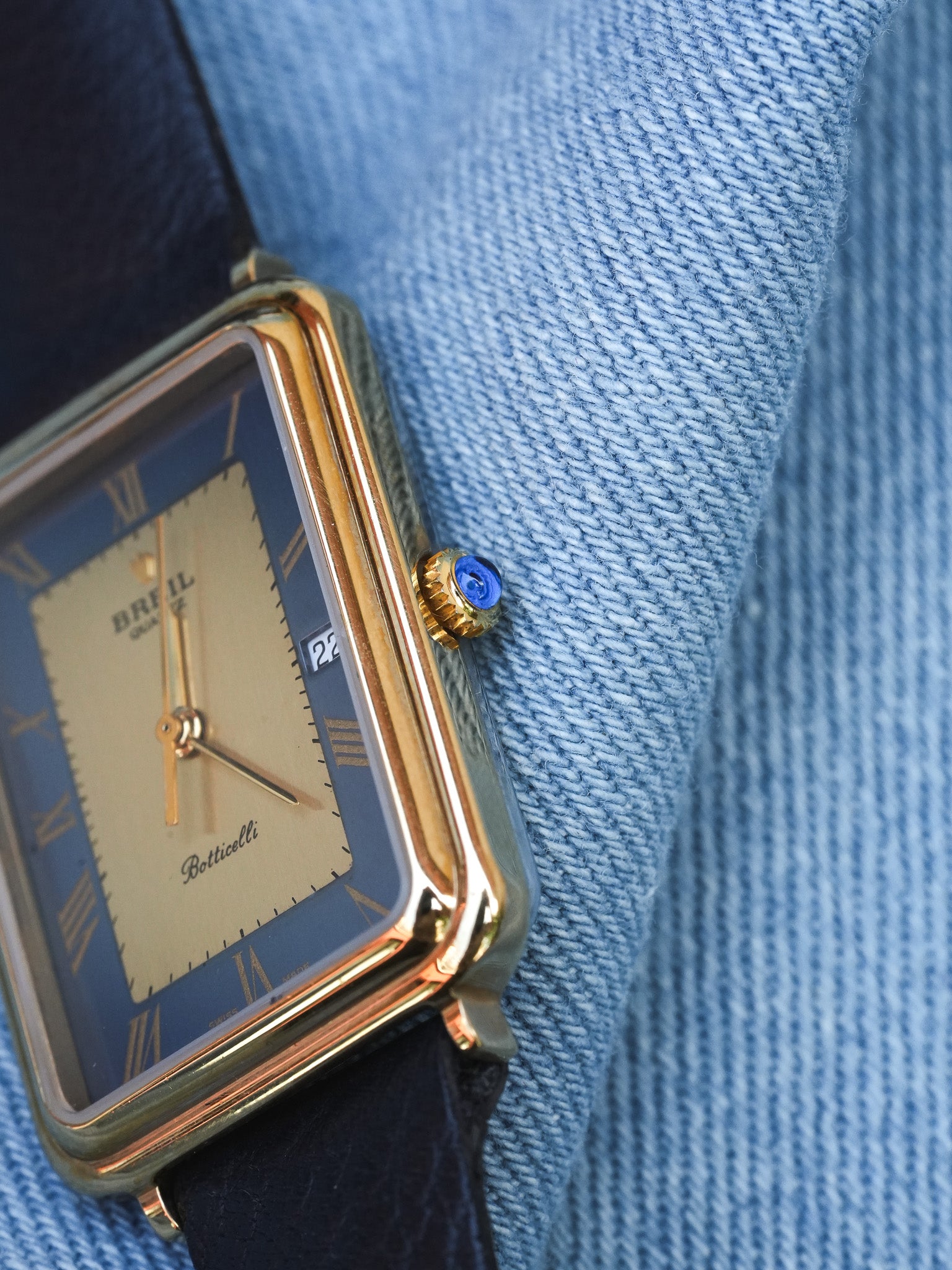 Breil - Tank Bleu Or Cabochon - NOS - 1980s - Atelier Victor - Vintage Shop