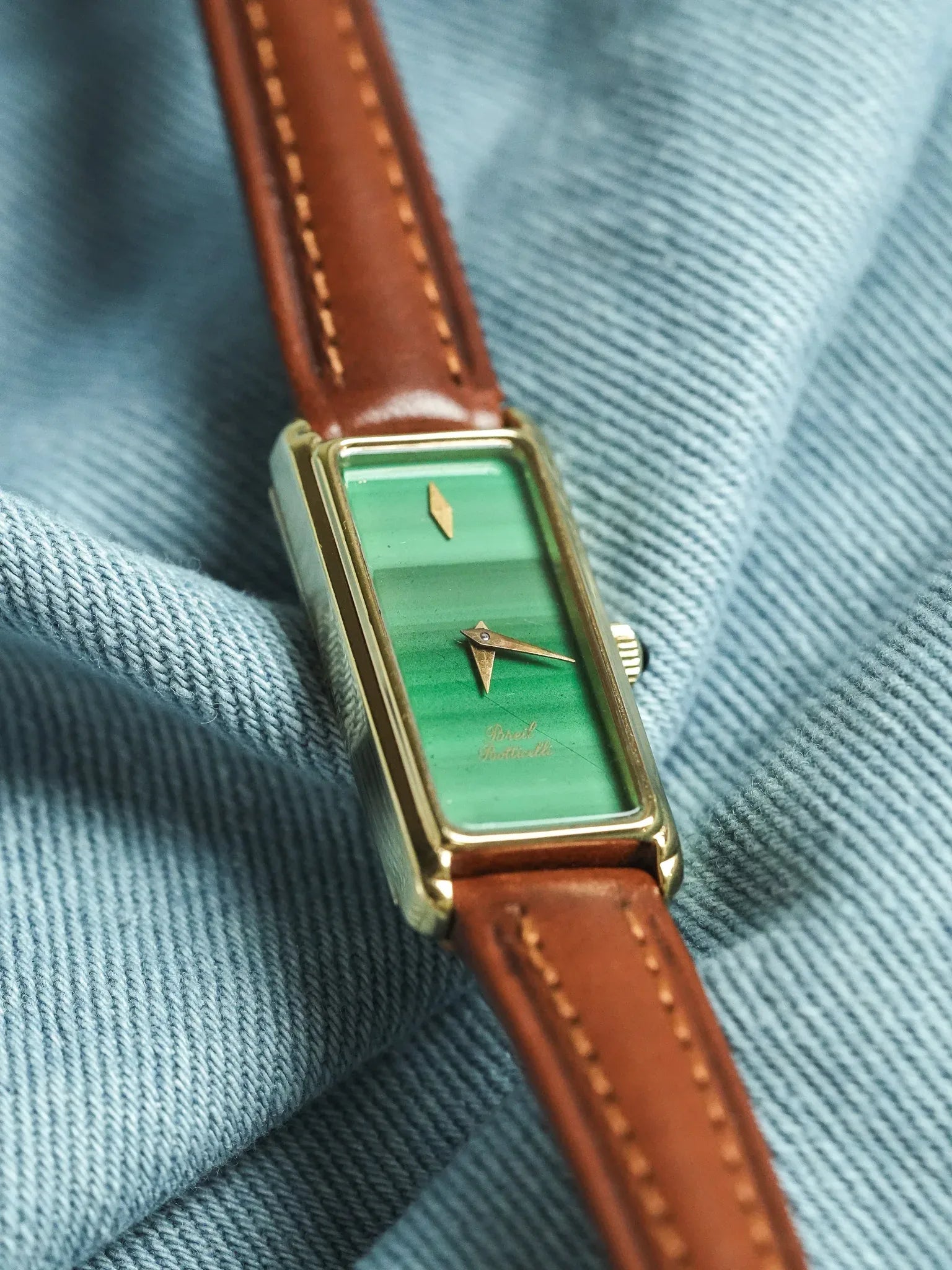 Breil - Tank Fine allongée Cadran Malachite Or - 1980s - Atelier Victor