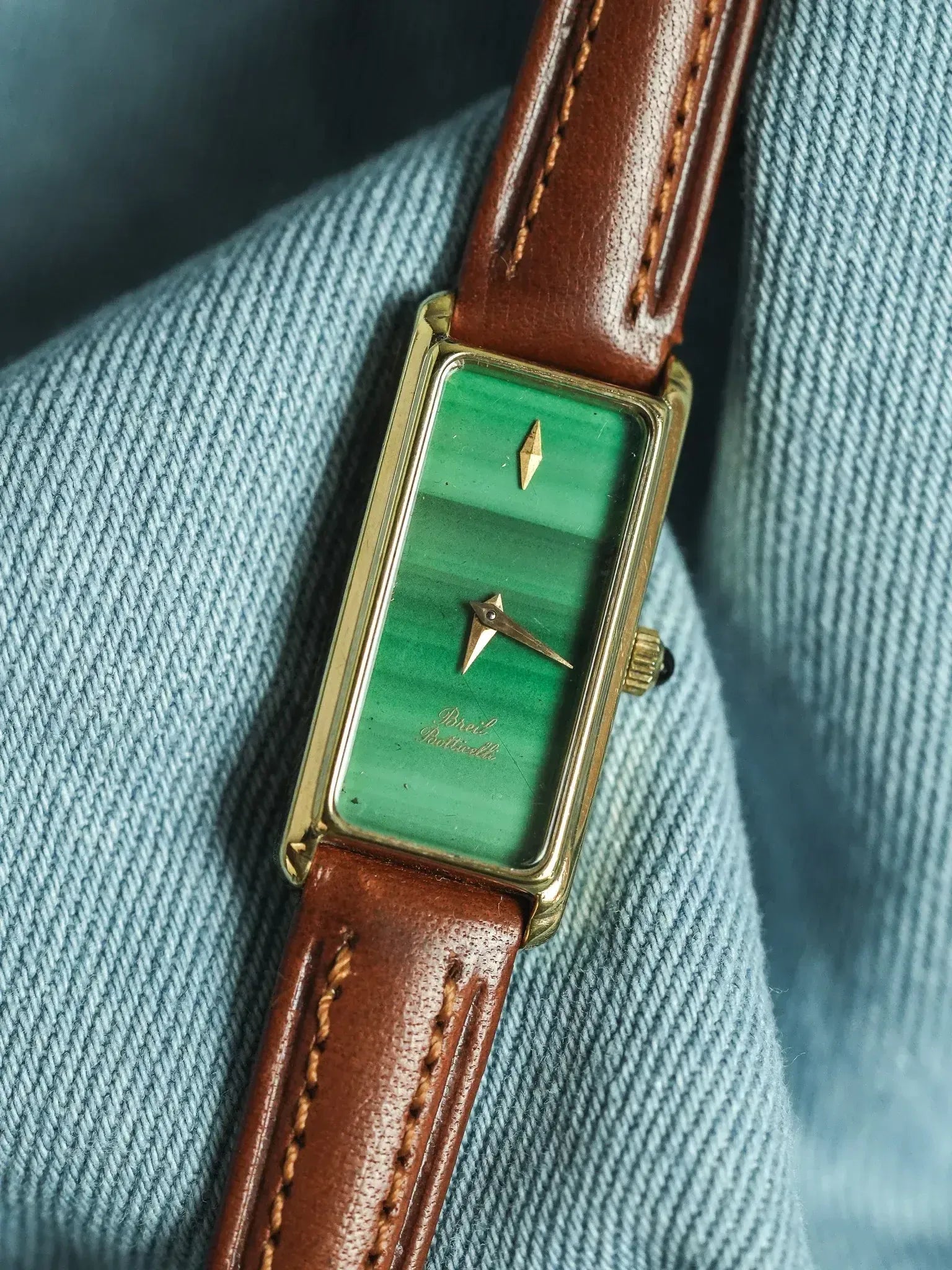 Breil - Tank Fine allongée Cadran Malachite Or - 1980s - Atelier Victor
