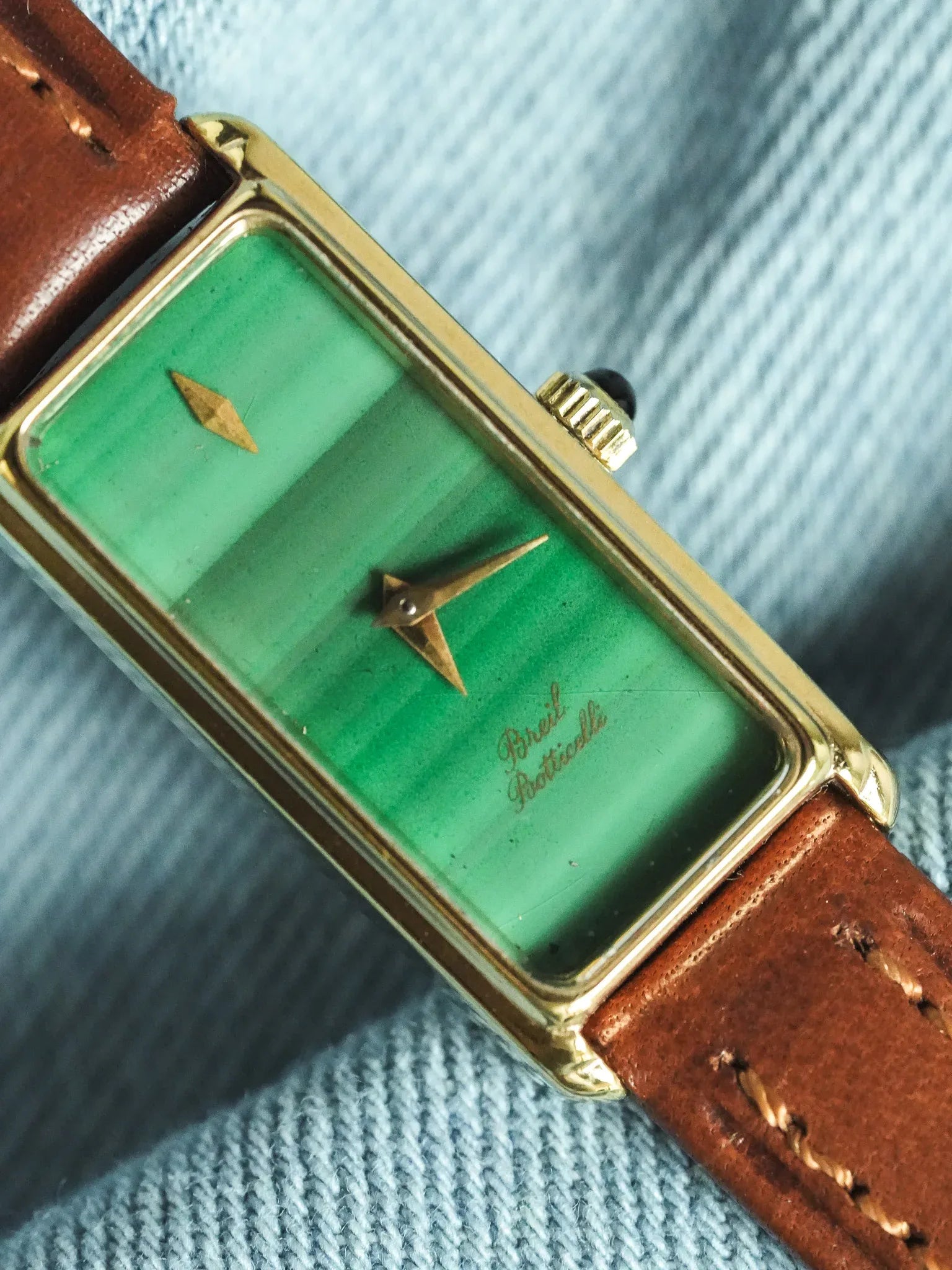 Breil - Tank Fine allongée Cadran Malachite Or - 1980s - Atelier Victor