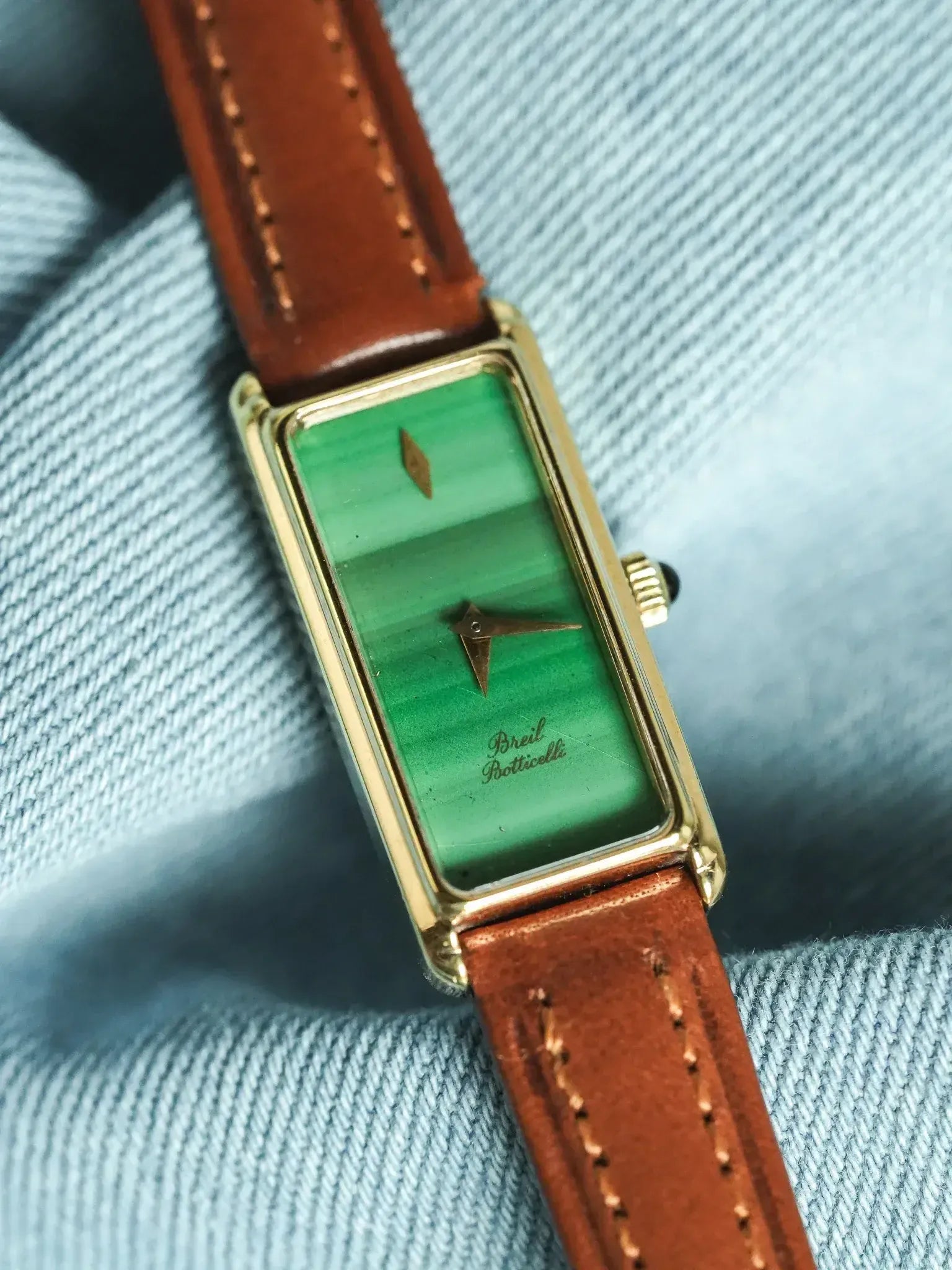Breil - Tank Fine allongée Cadran Malachite Or - 1980s - Atelier Victor