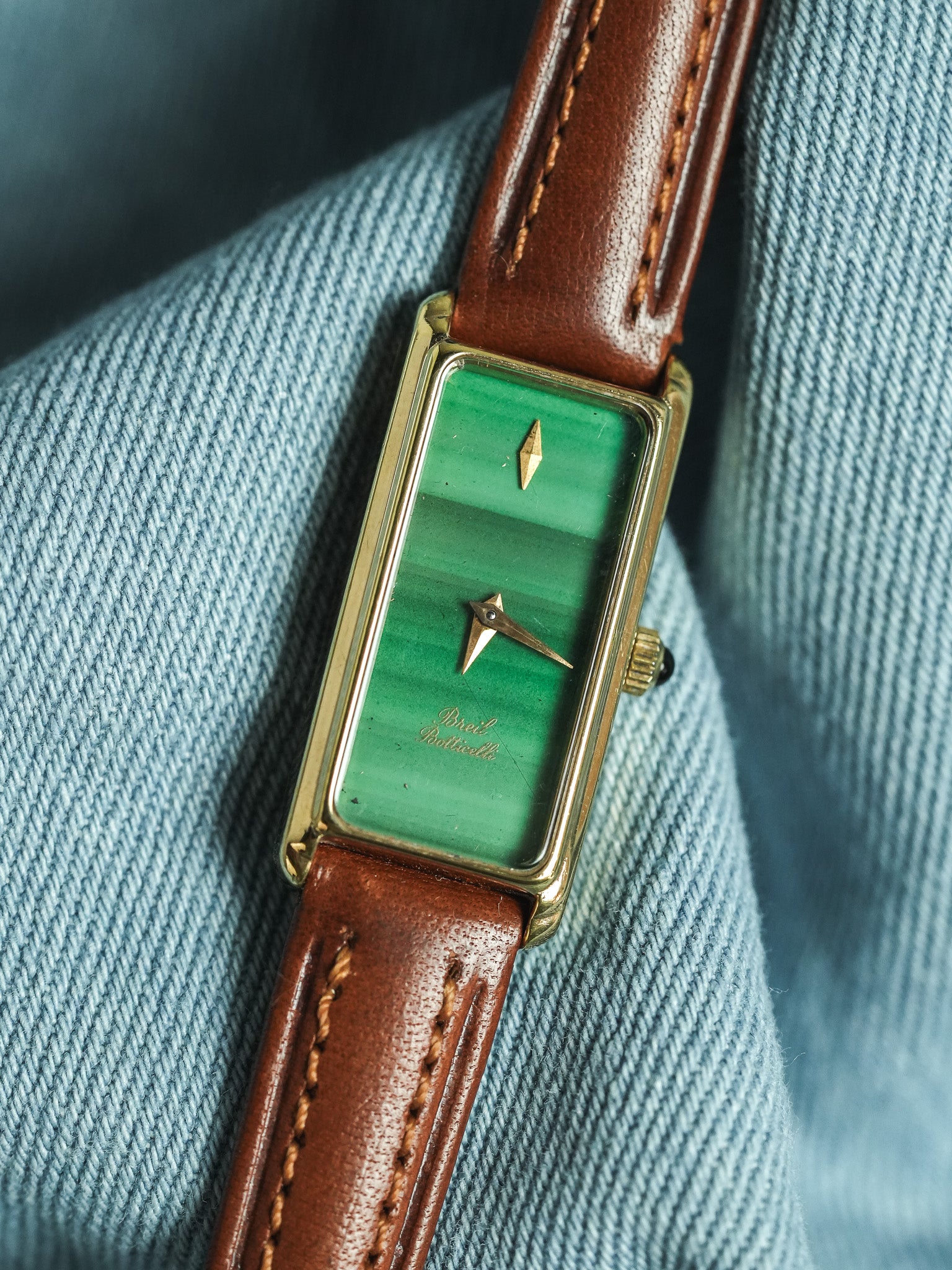 Breil - Tank Fine allongée Cadran Malachite Or - 1980s - Atelier Victor - Vintage Shop