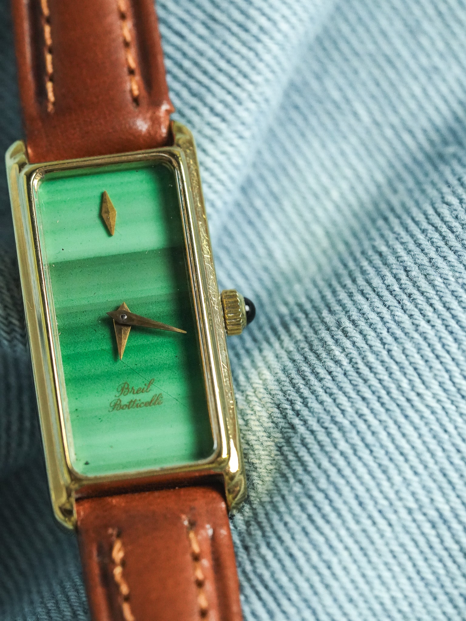 Breil - Tank Fine allongée Cadran Malachite Or - 1980s - Atelier Victor - Vintage Shop