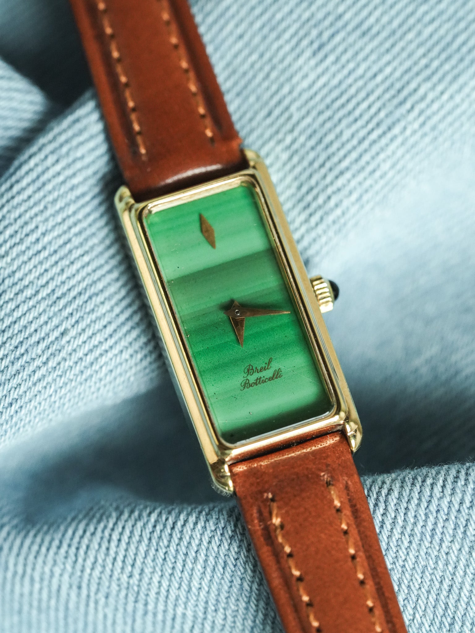 Breil - Tank Fine allongée Cadran Malachite Or - 1980s - Atelier Victor - Vintage Shop
