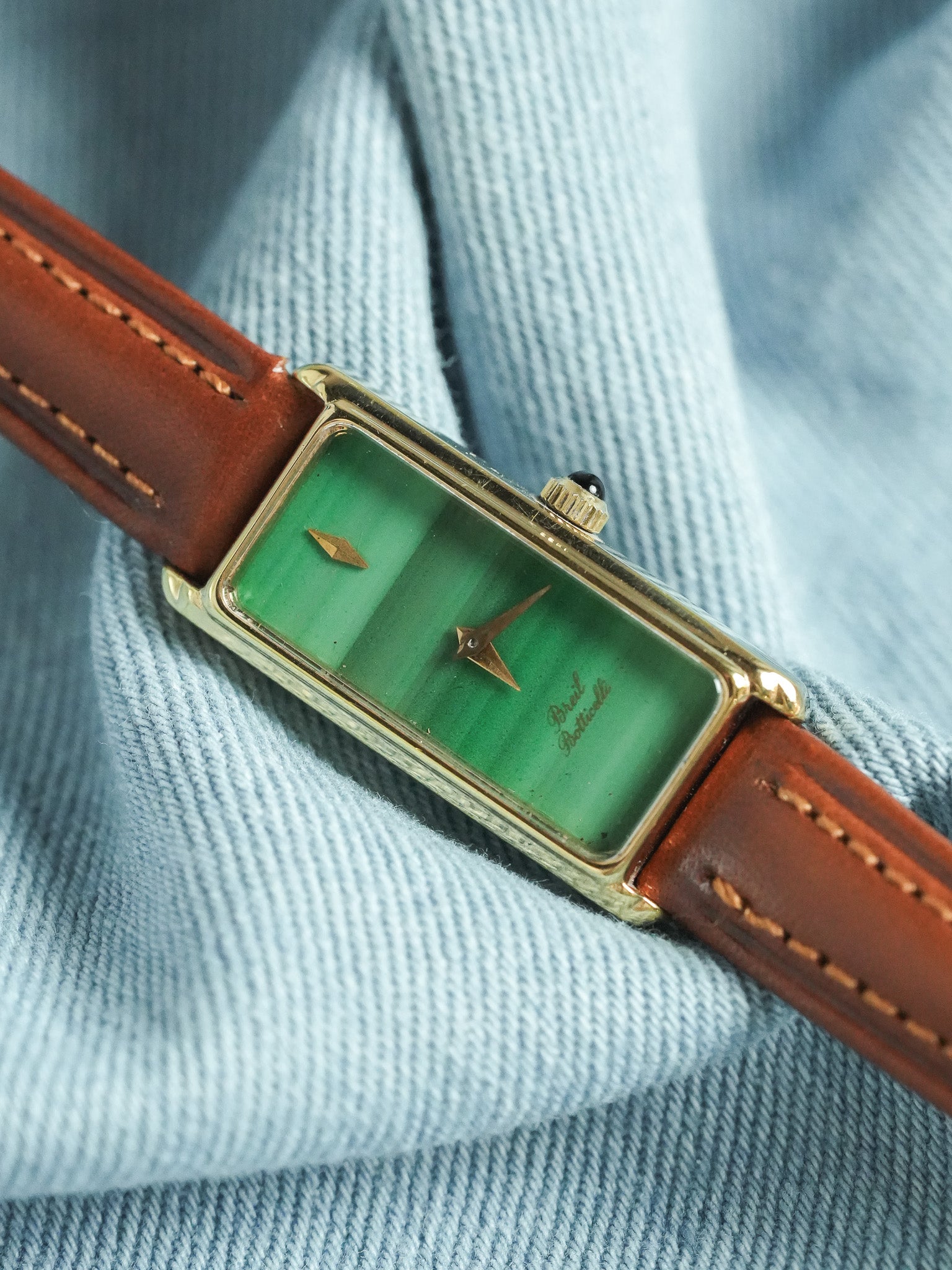 Breil - Tank Fine allongée Cadran Malachite Or - 1980s - Atelier Victor - Vintage Shop