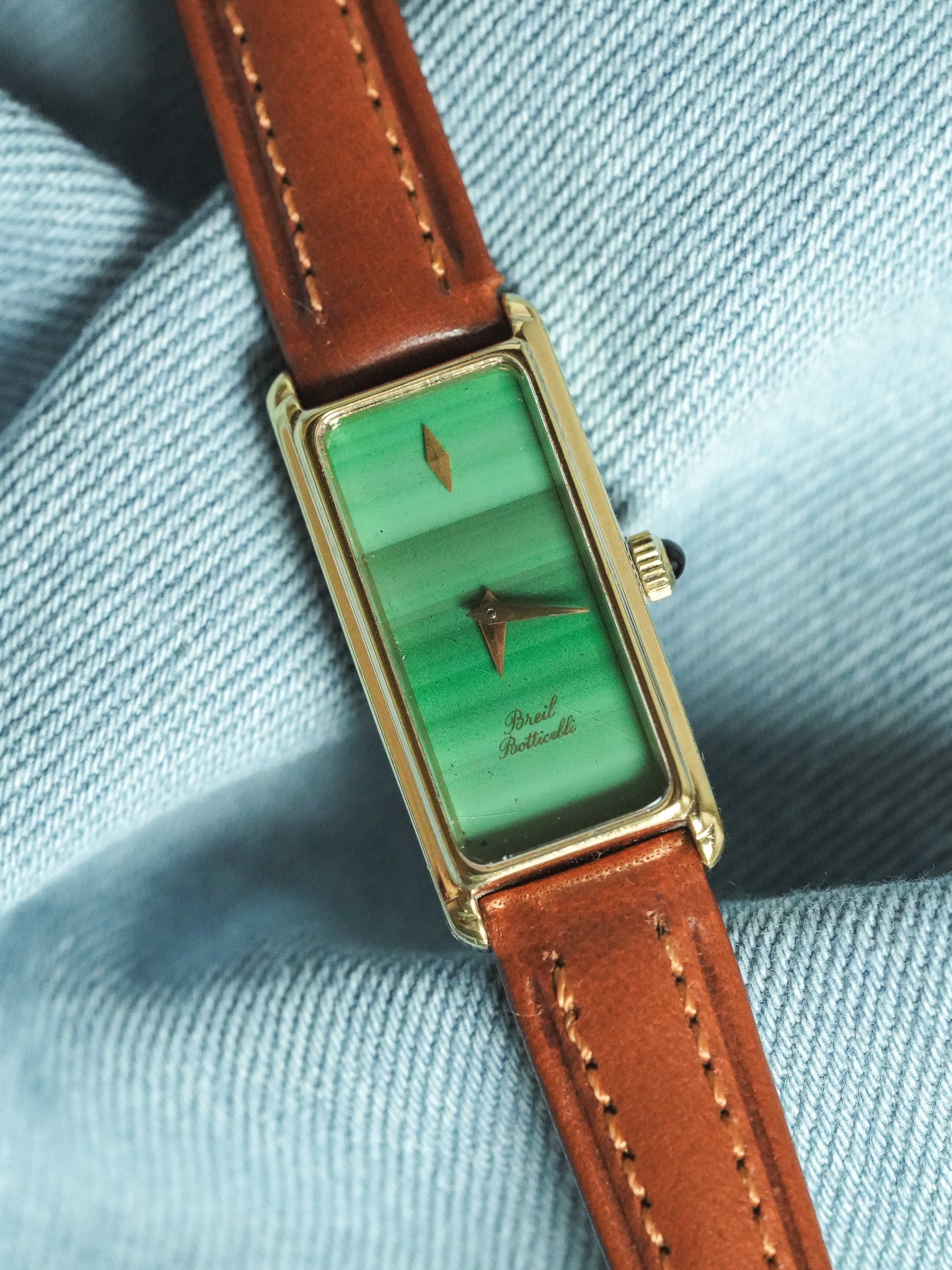 Breil - Tank Fine allongée Cadran Malachite Or - 1980s - Atelier Victor - Vintage Shop