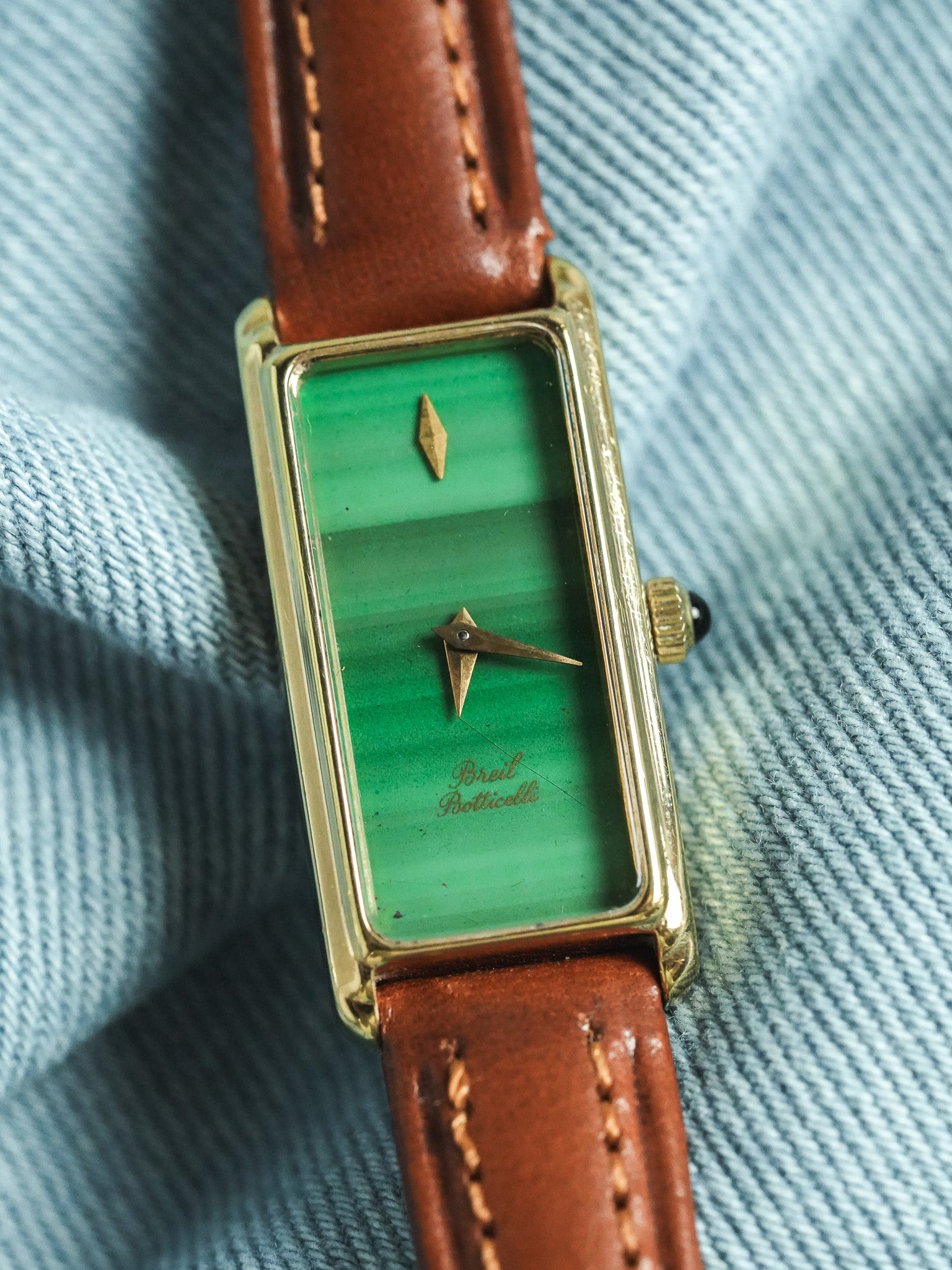 Breil - Tank Fine allongée Cadran Malachite Or - 1980s - Atelier Victor - Vintage Shop