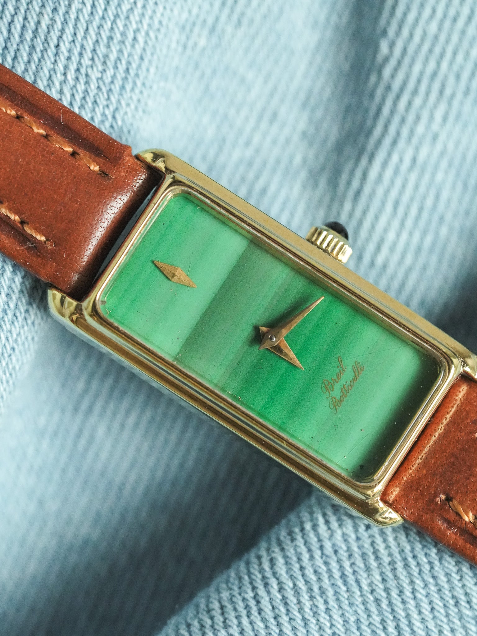 Breil - Tank Fine allongée Cadran Malachite Or - 1980s - Atelier Victor - Vintage Shop
