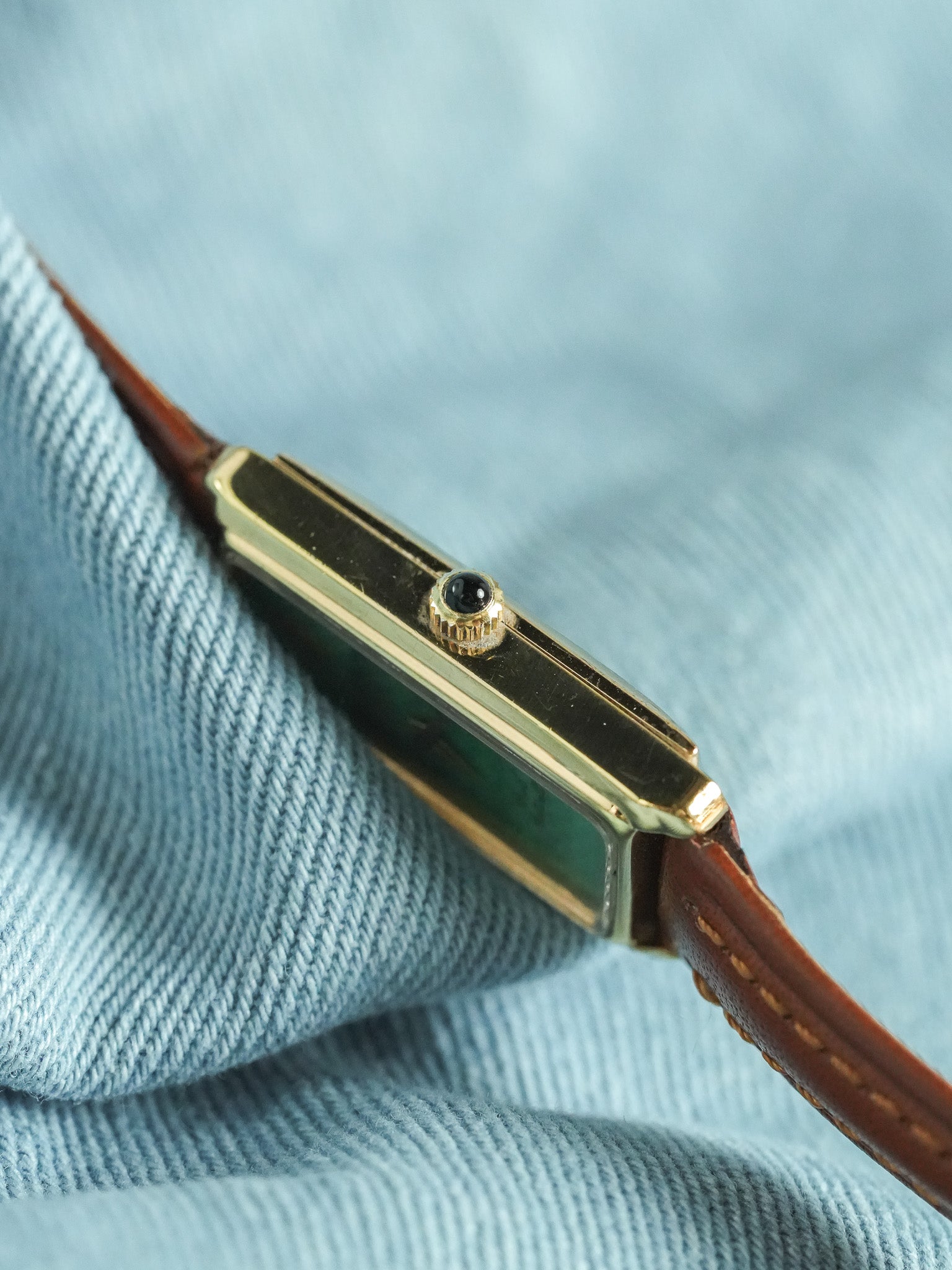 Breil - Tank Fine allongée Cadran Malachite Or - 1980s - Atelier Victor - Vintage Shop