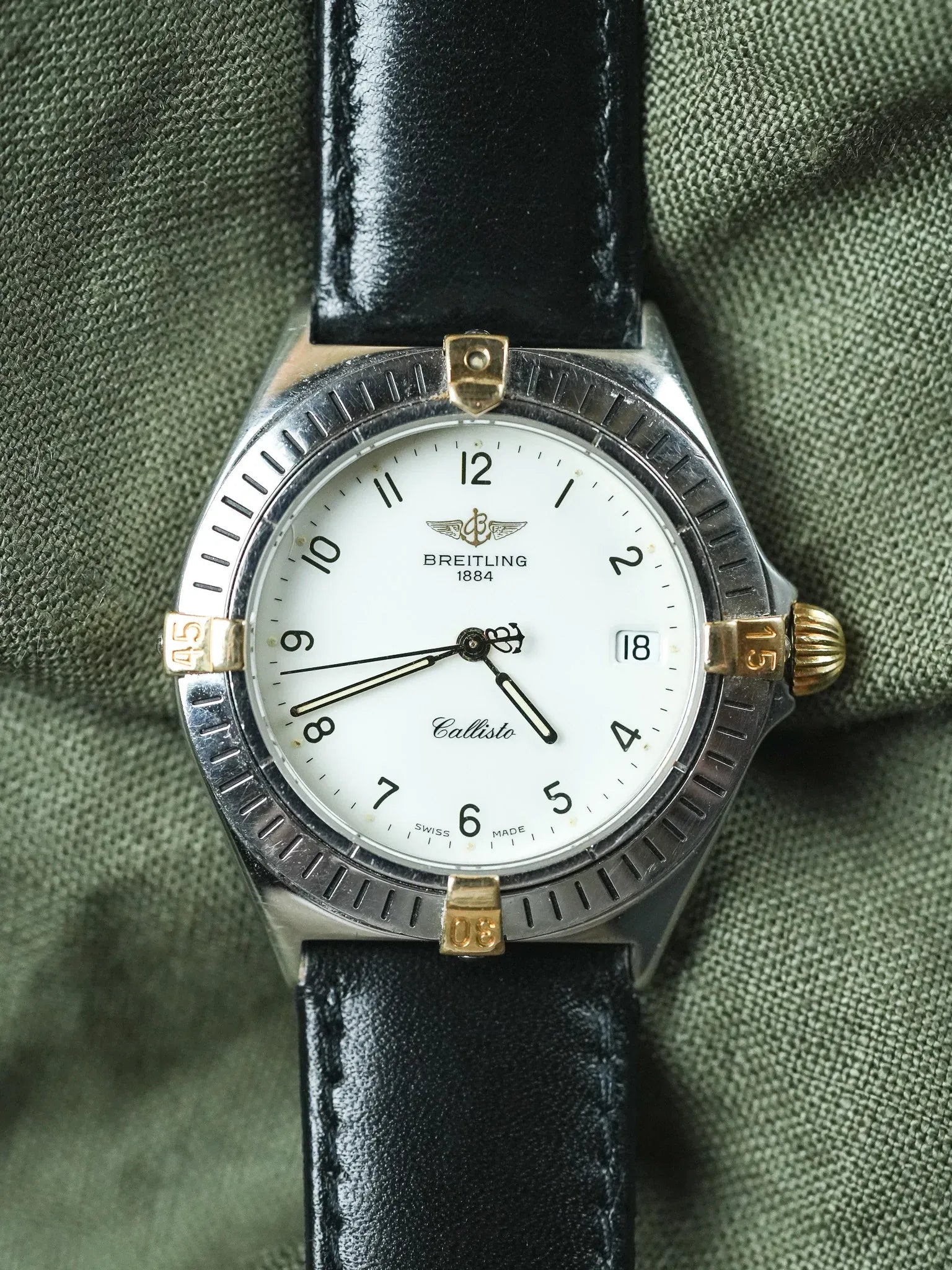 Breitling - Callisto Cadran blanc Lunette acier or - 1990s - Atelier Victor