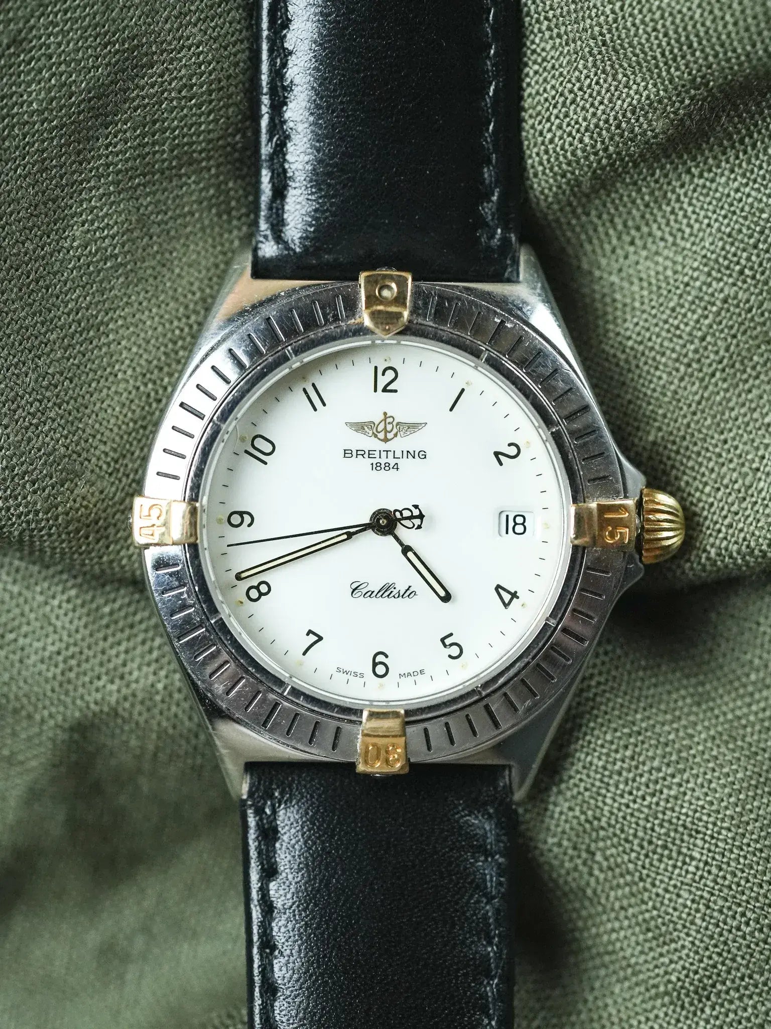 Breitling - Callisto Cadran blanc Lunette acier or - 1990s - Atelier Victor