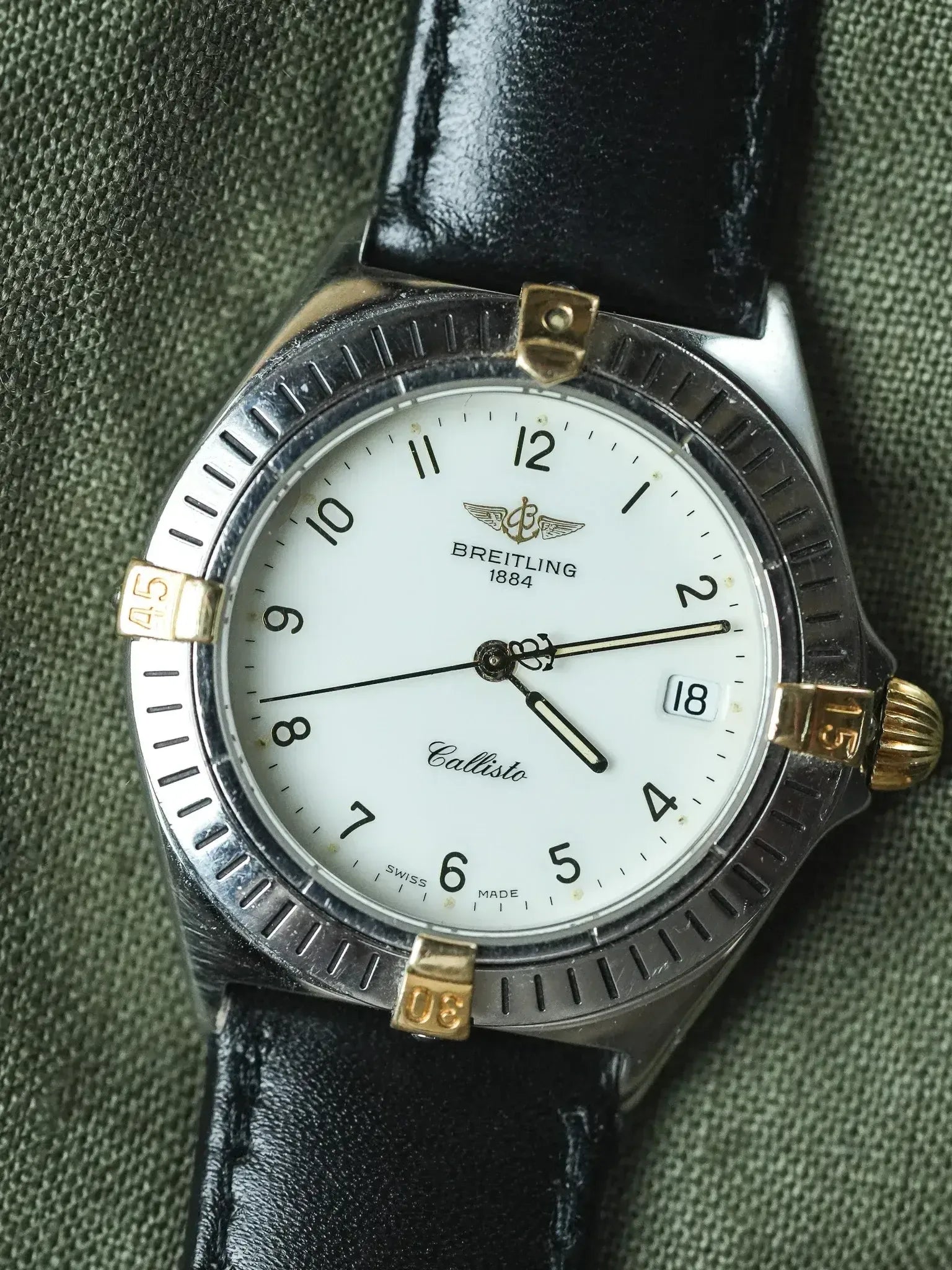 Breitling - Callisto Cadran blanc Lunette acier or - 1990s - Atelier Victor