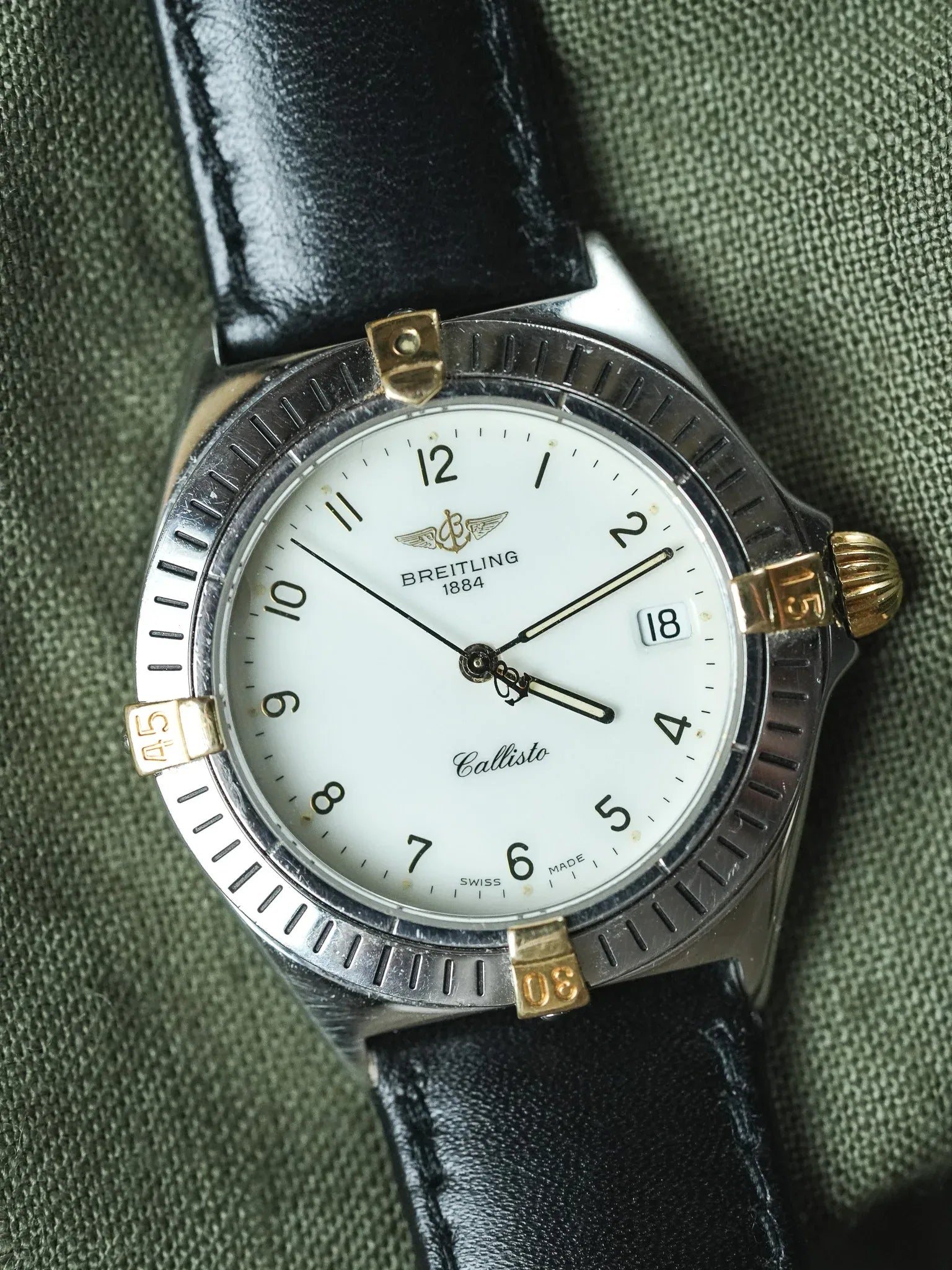 Breitling - Callisto Cadran blanc Lunette acier or - 1990s - Atelier Victor