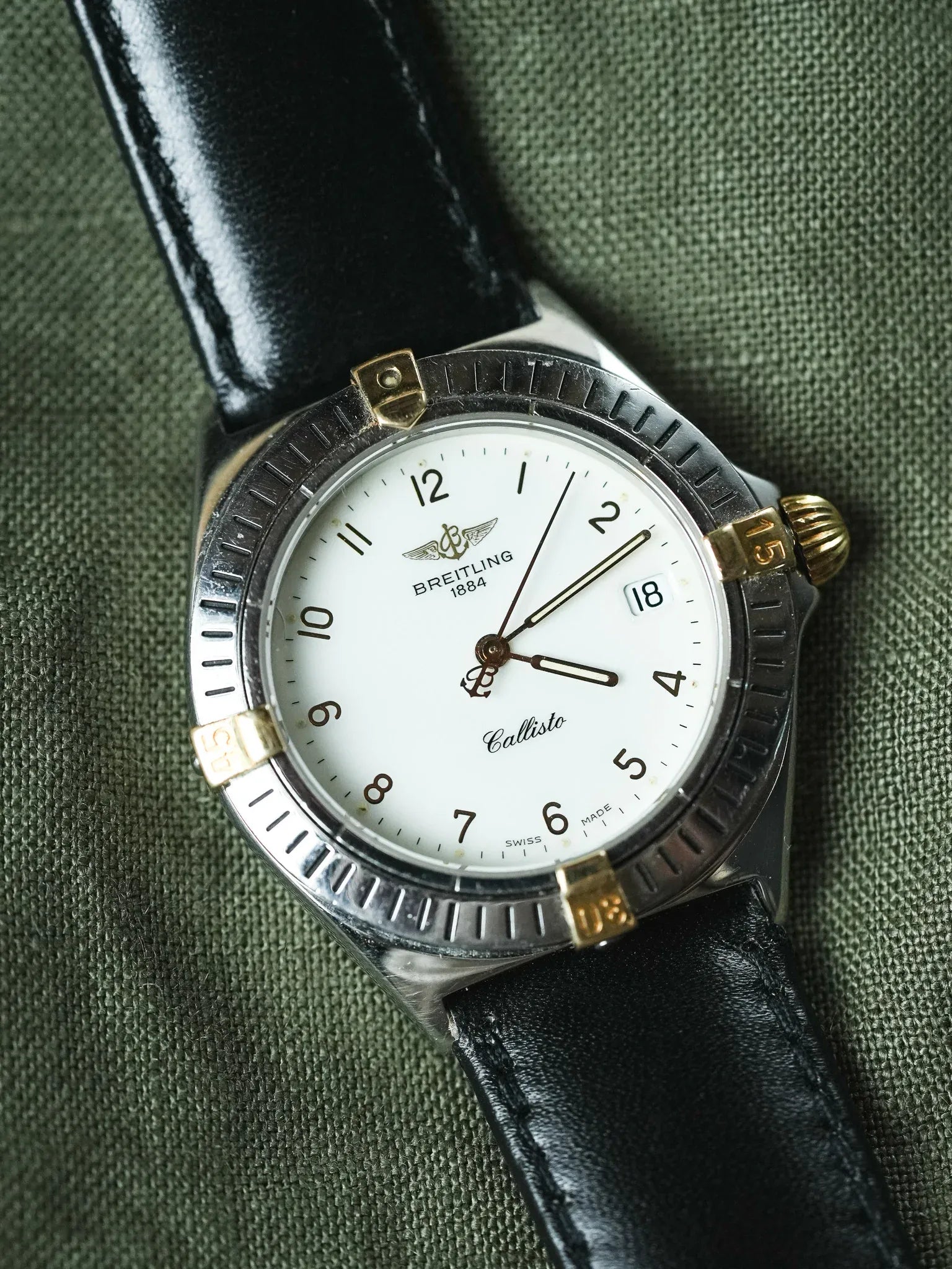 Breitling - Callisto Cadran blanc Lunette acier or - 1990s - Atelier Victor