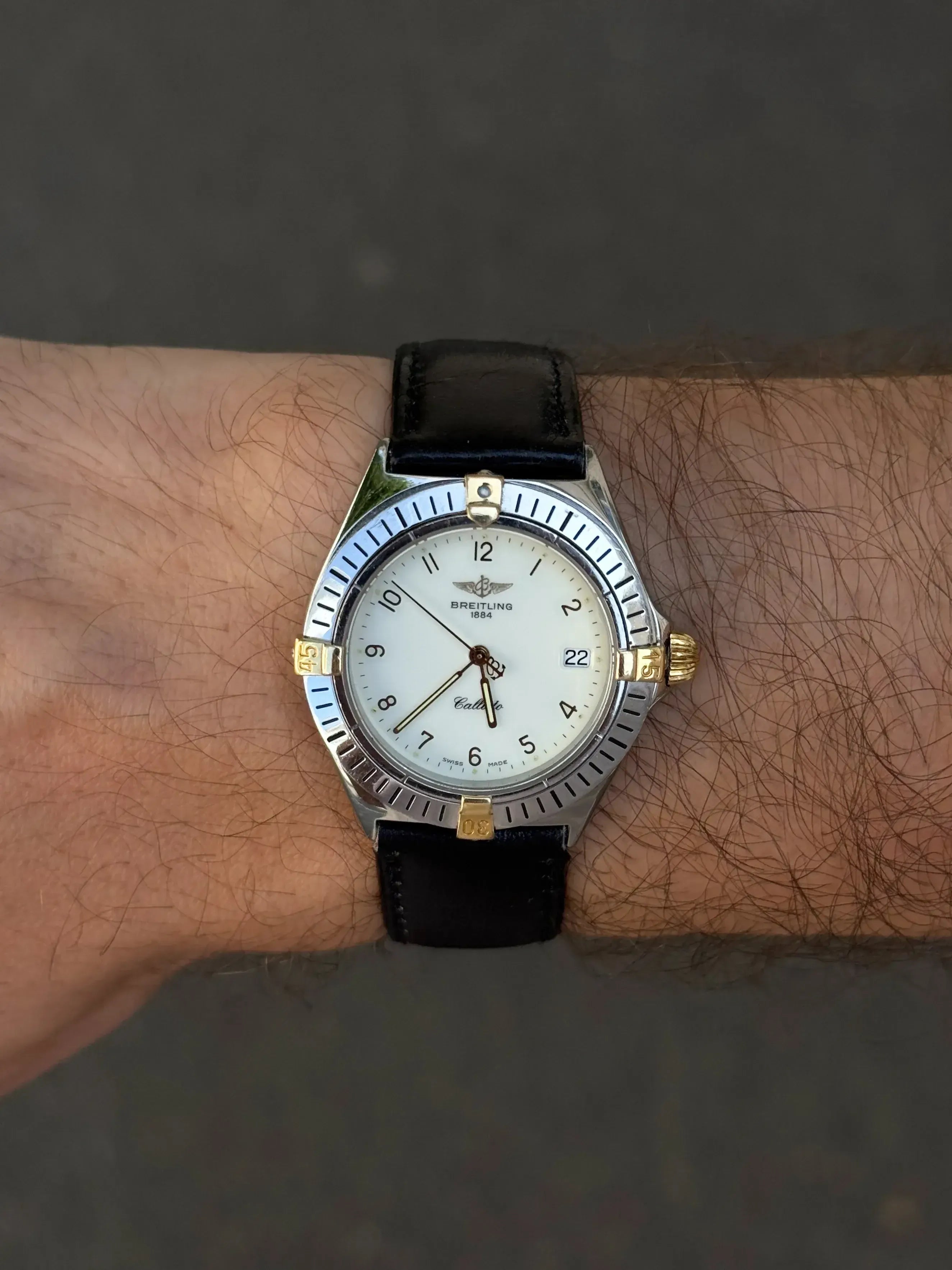 Breitling - Callisto Cadran blanc Lunette acier or - 1990s - Atelier Victor