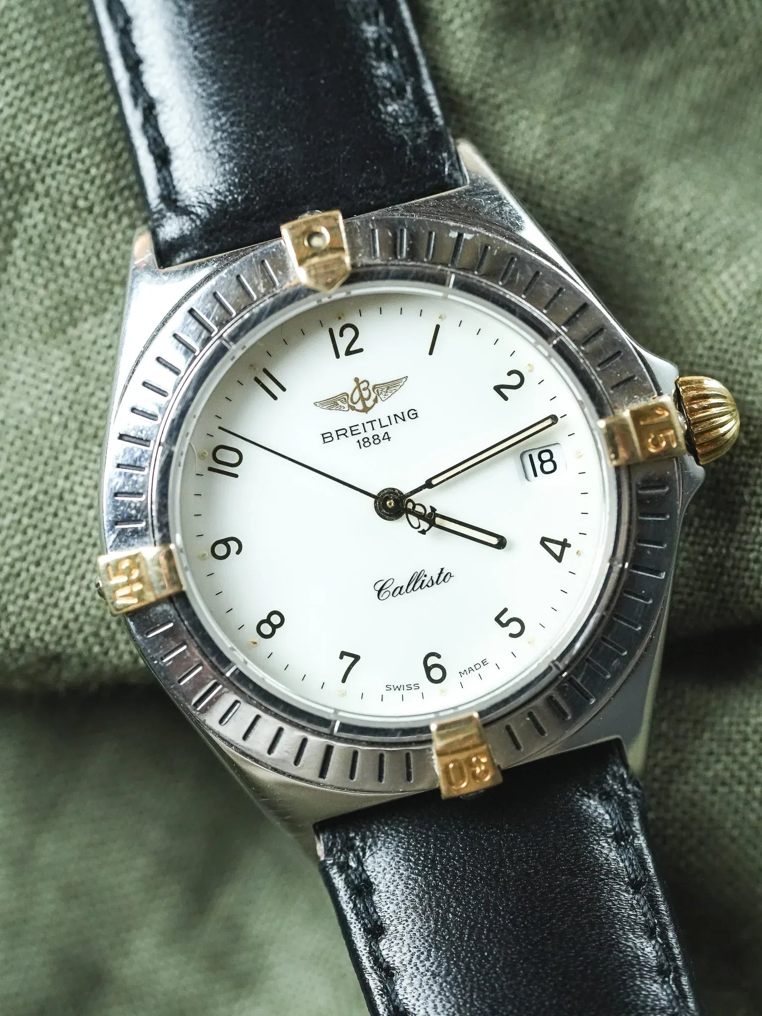 Breitling - Callisto Cadran blanc Lunette acier or - 1990s - Atelier Victor