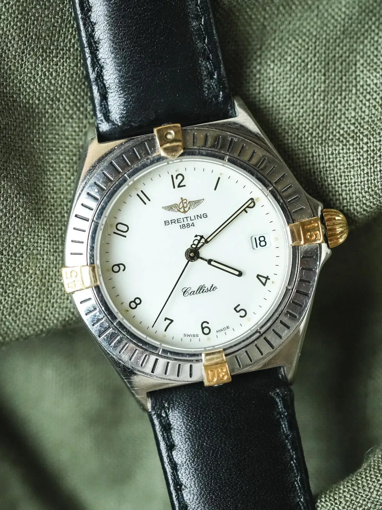 Breitling - Callisto Cadran blanc Lunette acier or - 1990s - Atelier Victor