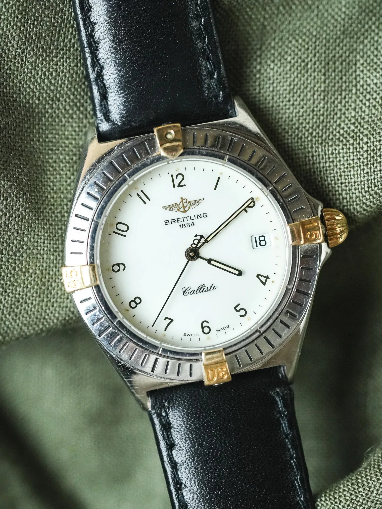 Breitling - Callisto Cadran blanc Lunette acier or - 1990s - Atelier Victor - Vintage Shop