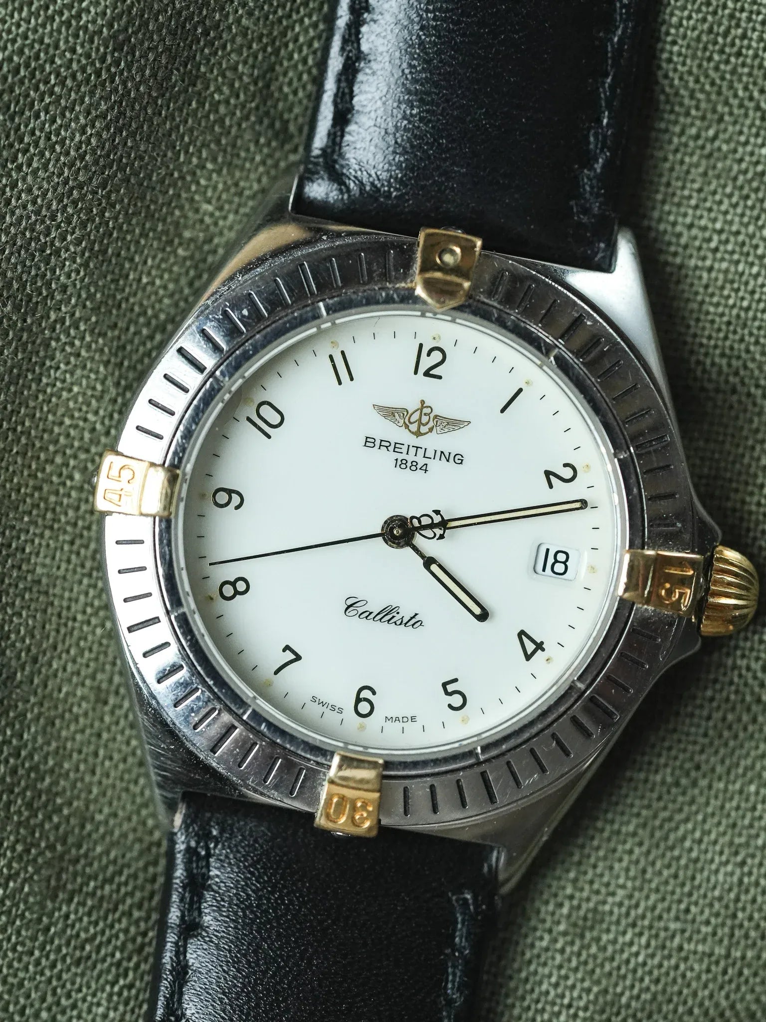 Breitling - Callisto Cadran blanc Lunette acier or - 1990s - Atelier Victor - Vintage Shop