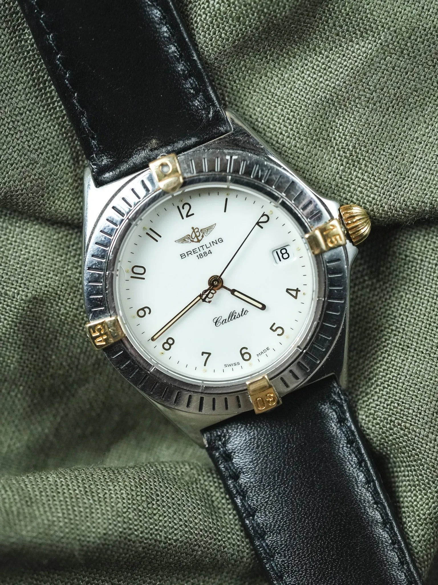 Breitling - Callisto Cadran blanc Lunette acier or - 1990s - Atelier Victor - Vintage Shop